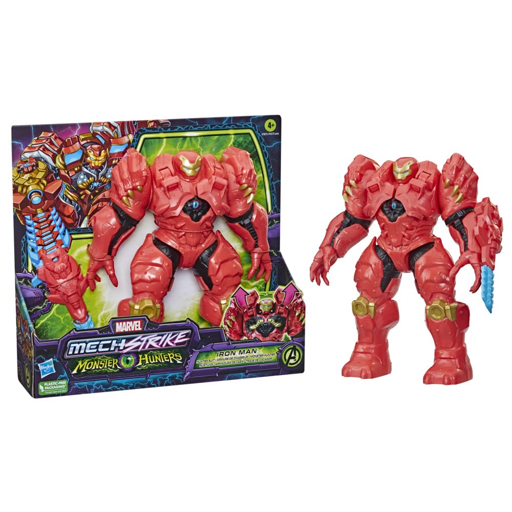 Marvel Avengers Mech Strike Monster Hunters Hunter Suit Iron Man Toy, 8 Inch Scale Deluxe Action Figure, Toys for Kids Ages 4 and Up, Multi color