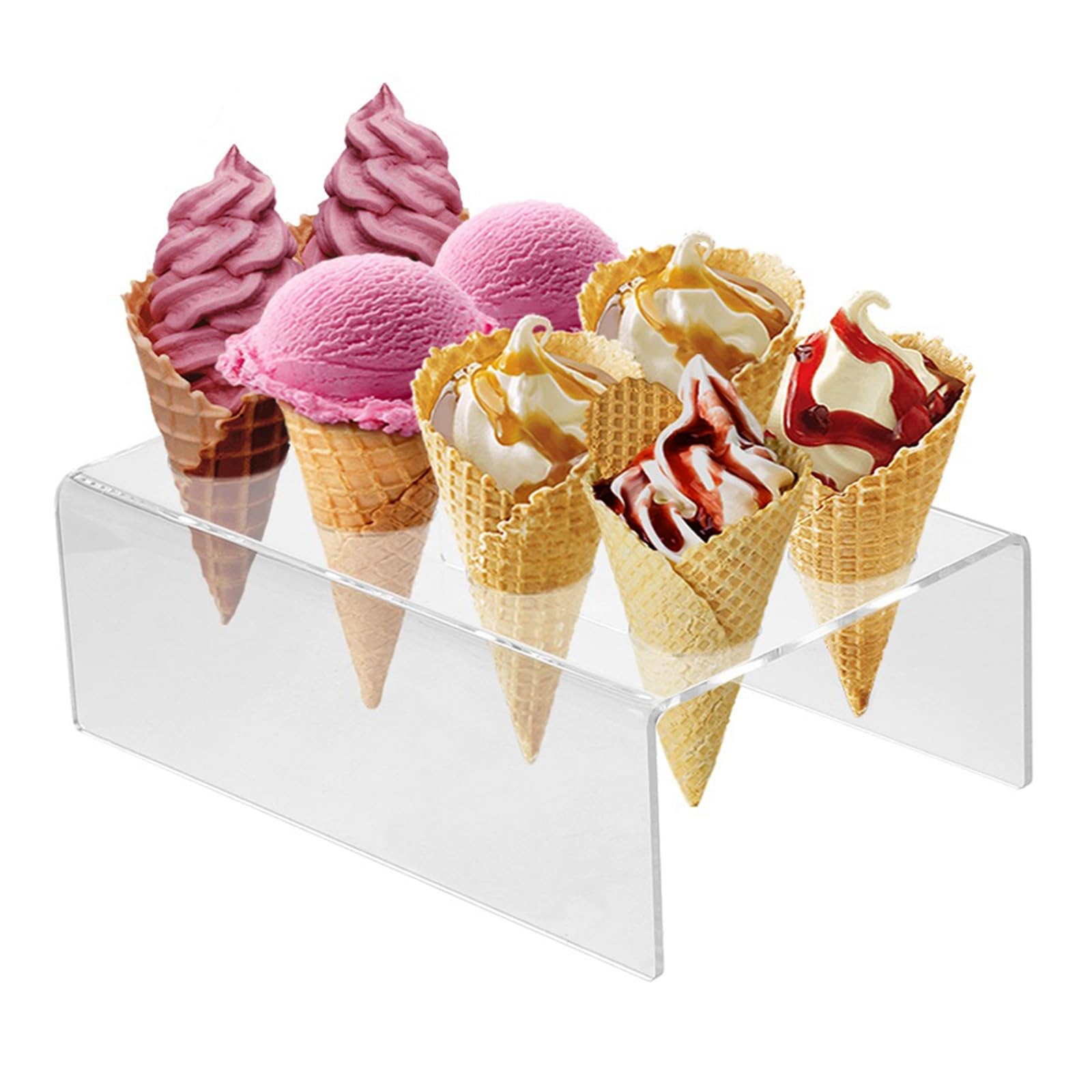 Ice Cream Cone Holder Stand with 8 Holes Capacity, Clear Acrylic Waffle Cone Holder for Ice Cream Cones Snow Cone Hand Roll Sushi Popcorn Sweets Savory, Ice Cream Recipe Ebook Included