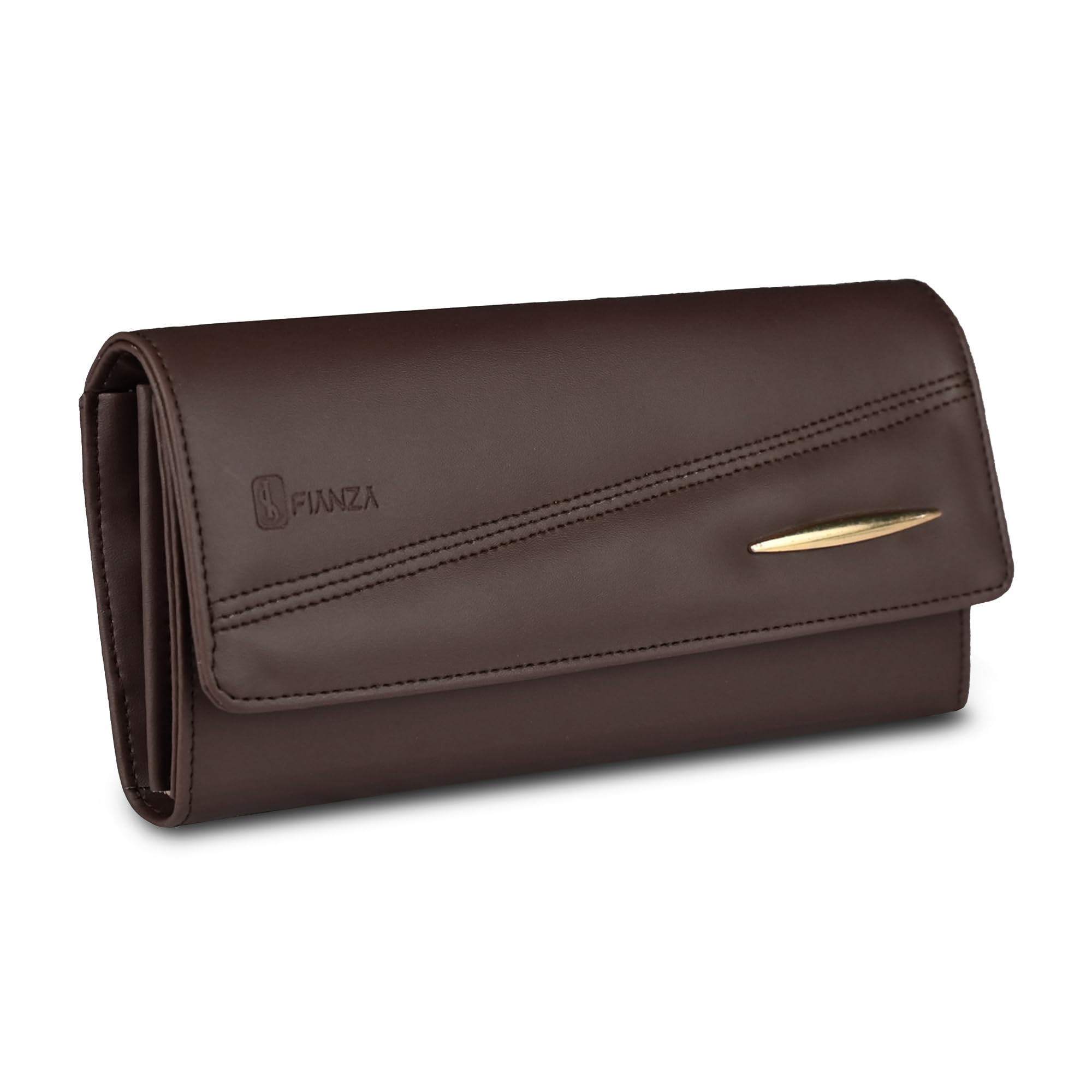 FIANZA Women's Brown Wallet Hand Purse Clutch| 4 Card Slots| Phone Pocket| Faux Leather_sab-001br