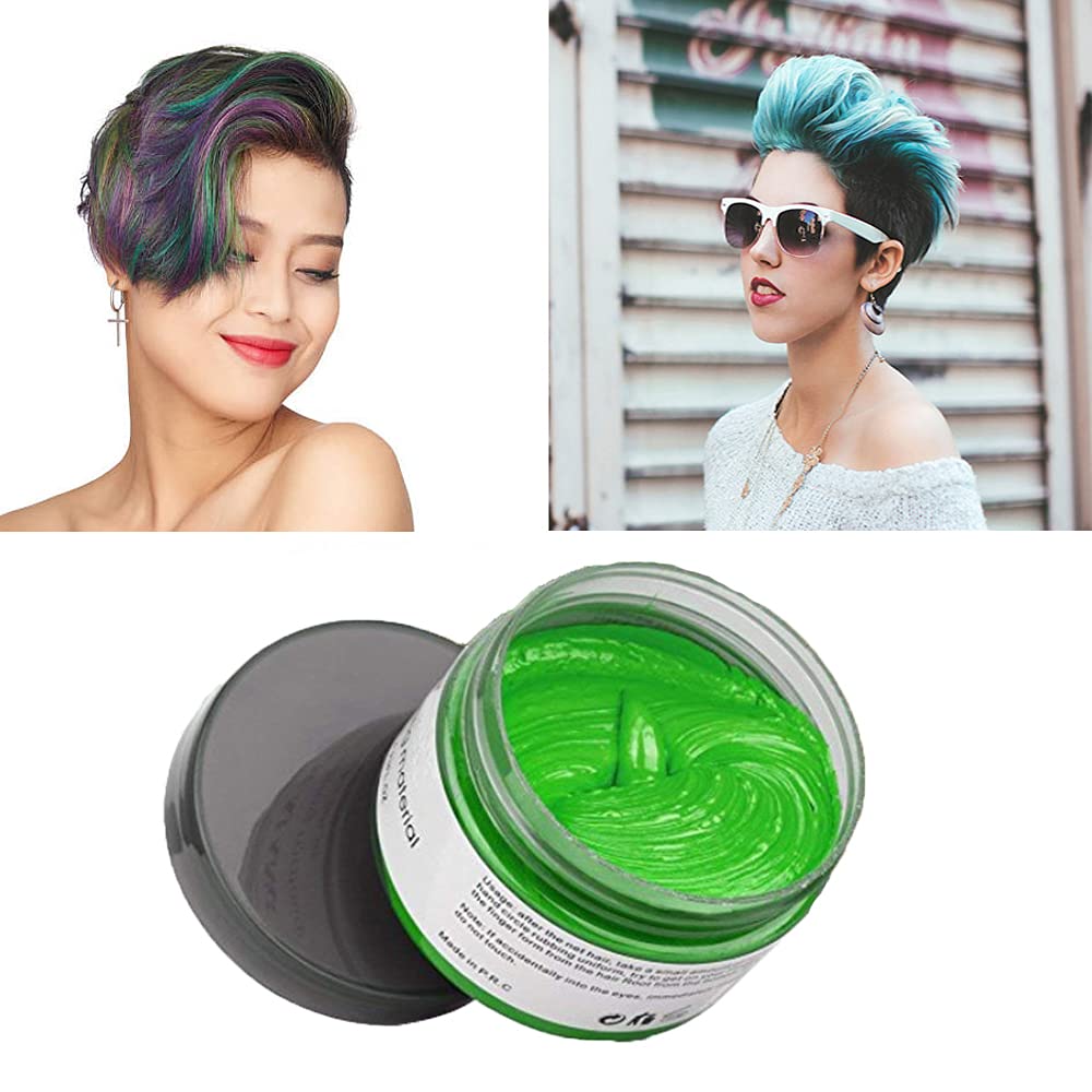 Green Hair Color Wax, Natural Hairstyle Wax 4.23 oz, Temporary Hairstyle Cream for Party, Cosplay, Halloween, Daily use, Date, Clubbing (Green)