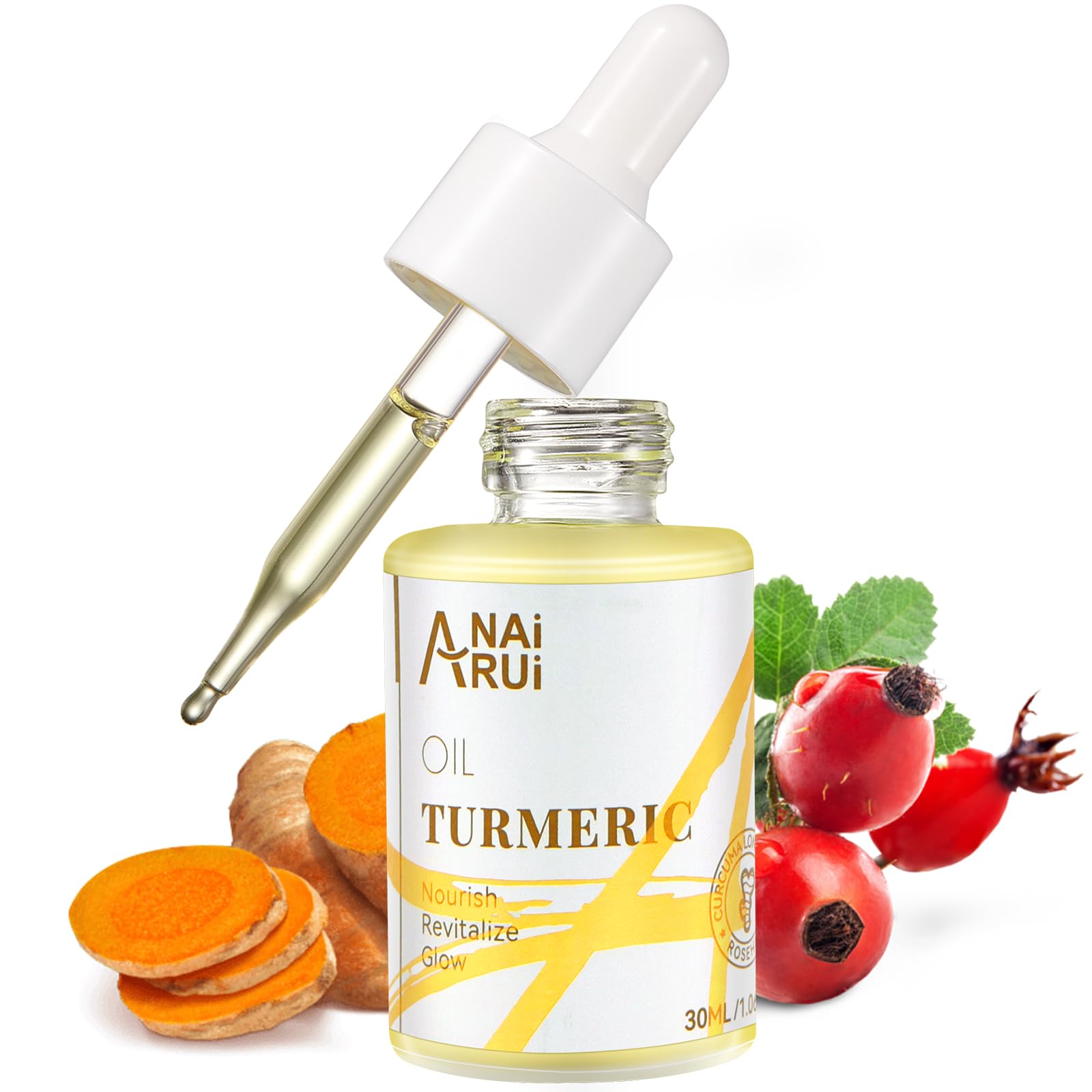 ANAiRUi Turmeric Glow Oil, Anti-Aging Skin Care for Face, Neck and Eyes - Reduces Freckles, Nourishes, Hydrates, Firms Skin, Diminishes Fine Lines and Wrinkles (30ml)