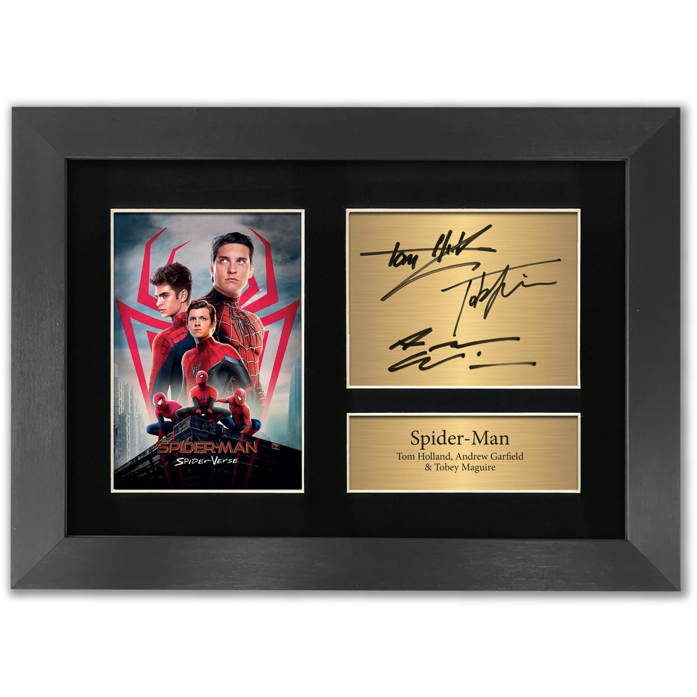 BF Spider Man Autograph Tom Holland, Andrew Garfield & Tobey Maguire Signed Memorabilia A4 Printed Autograph Photo Reproduction Print Picture Display in BLACK FRAME No91