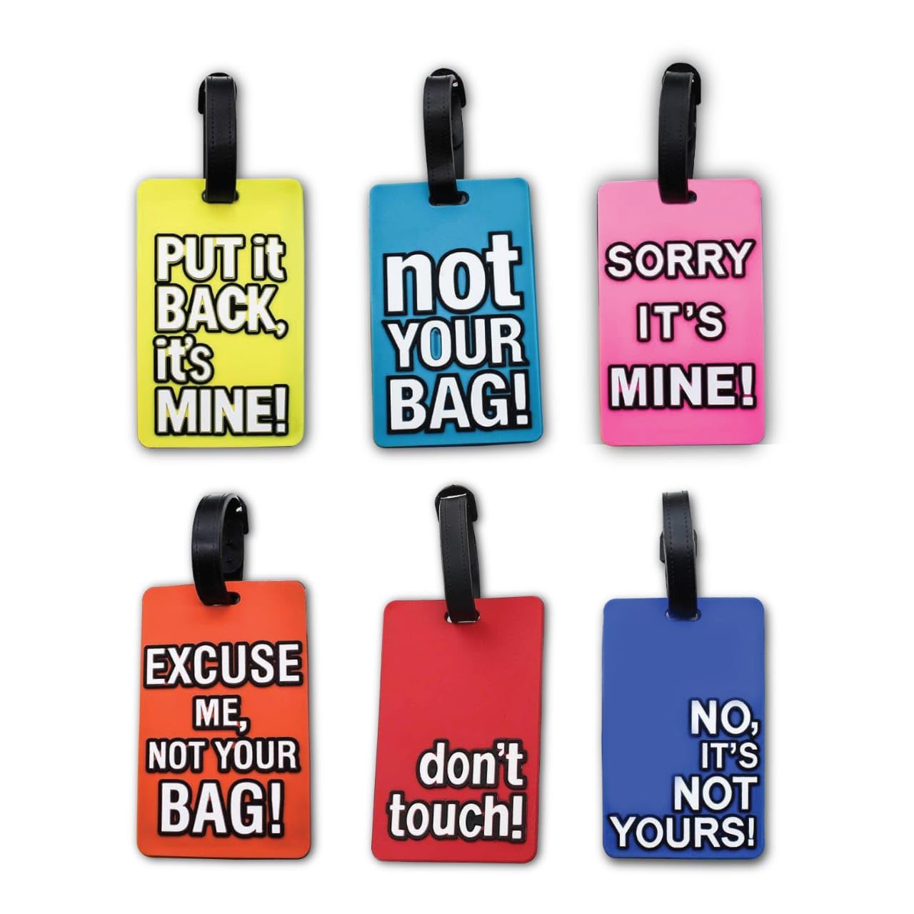 OneLineOneLine Luggage Tags for travel accessories and Travel Bags Set of 6 Unique Colorful Tags Suitcase Identify Labels With Name Id Card for Men,Women (Rectangular)