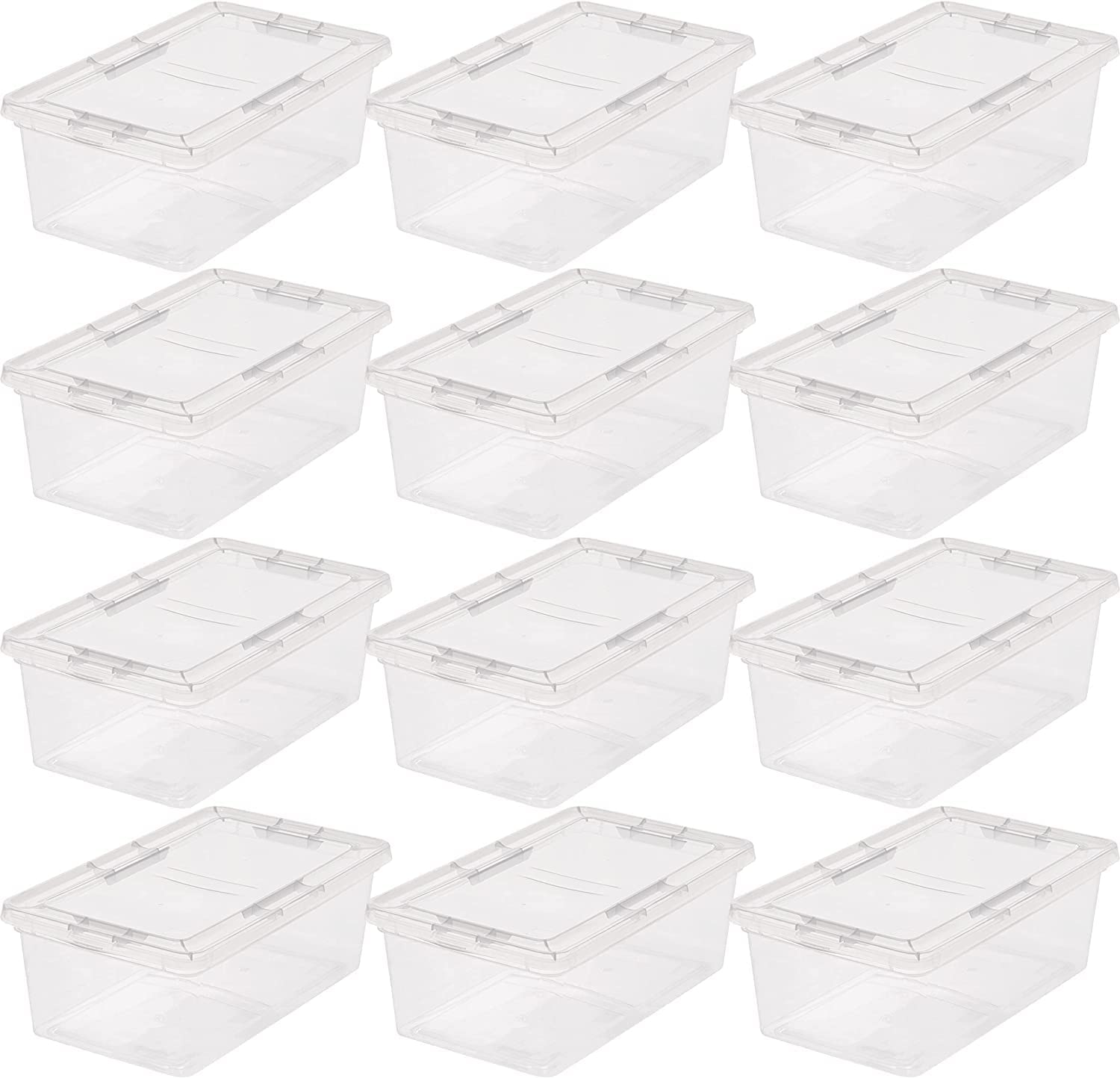 IRIS USA 7 Quarts Plastic Storage Container Bin with Latching Lid, 12 Pack, Nestable Box Tote Closet Game Organization Teacher Tools Art Supplies Shoe Shoebox Stackable