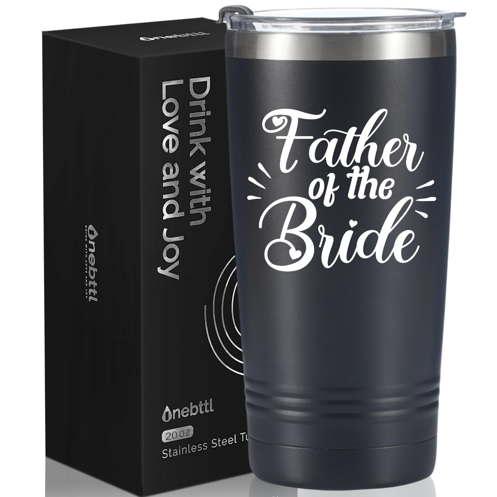 OnebttlOnebttl Father of the Bride Gifts for Men, Unique Wedding Gifts, 20oz Stainless Steel White Insulated Tumbler with Lid & Straw - Black