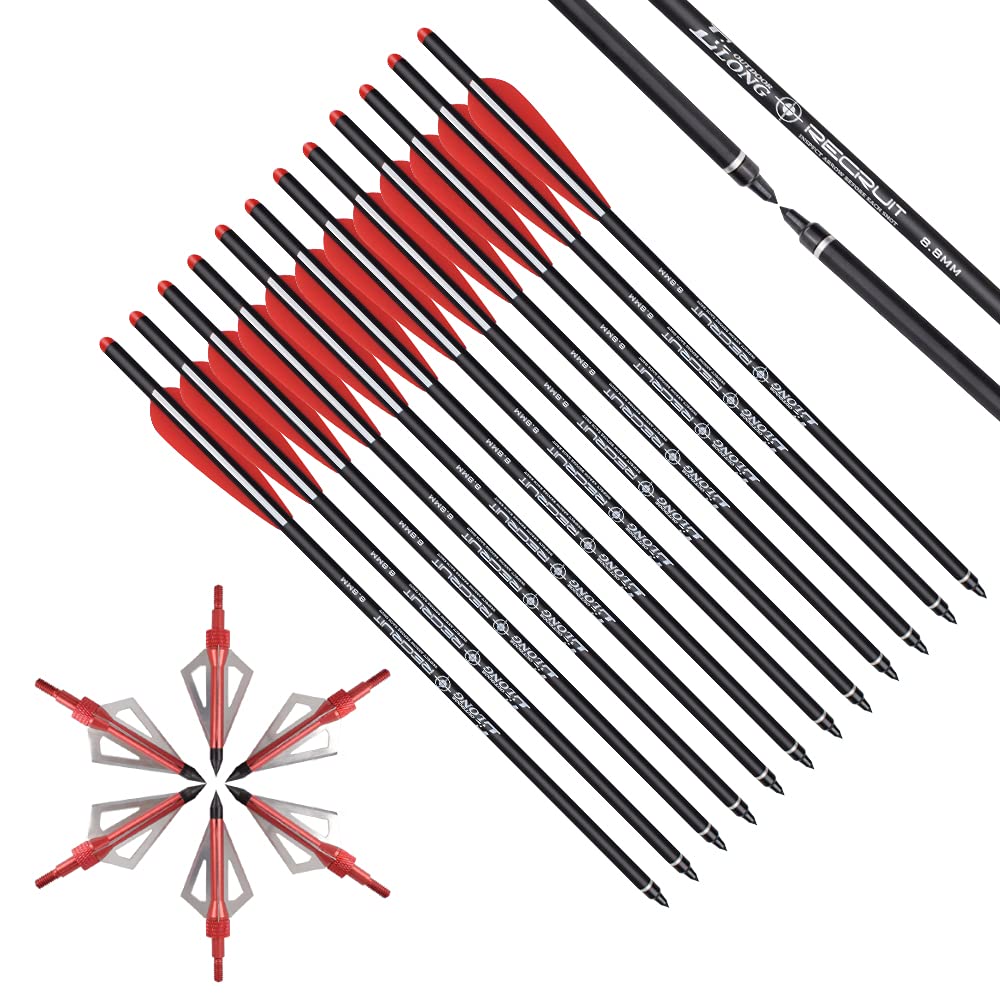 Elong Crossbow Bolts 20 Inch Carbon with Hunting Broadheads 6 Pack, Crossbow Arrows for Hunting Outdoor Target Practice