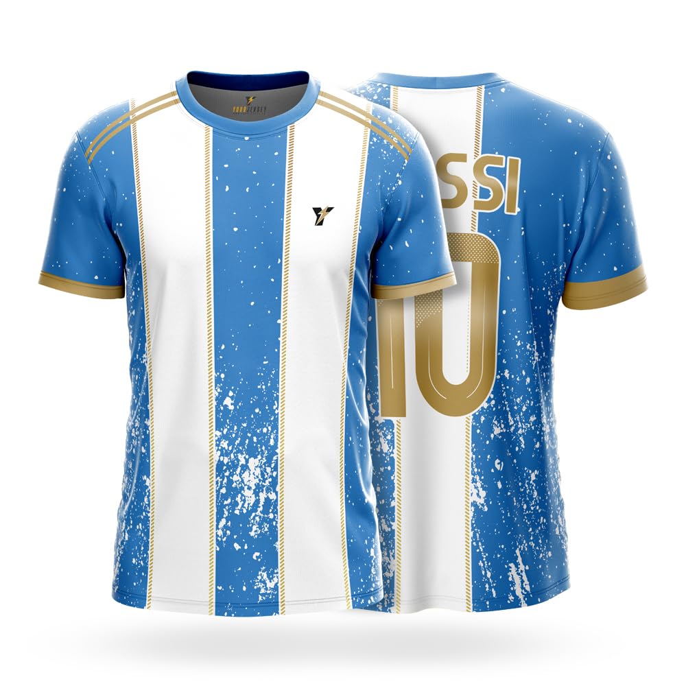 YOURJERSEYArgentina Concept Jersey Messi Football Club Jersey 2024 AC-1, Light Blue and White Edition, Customized and Personalized with Your Name and Number, for Kids, Men, and Women.