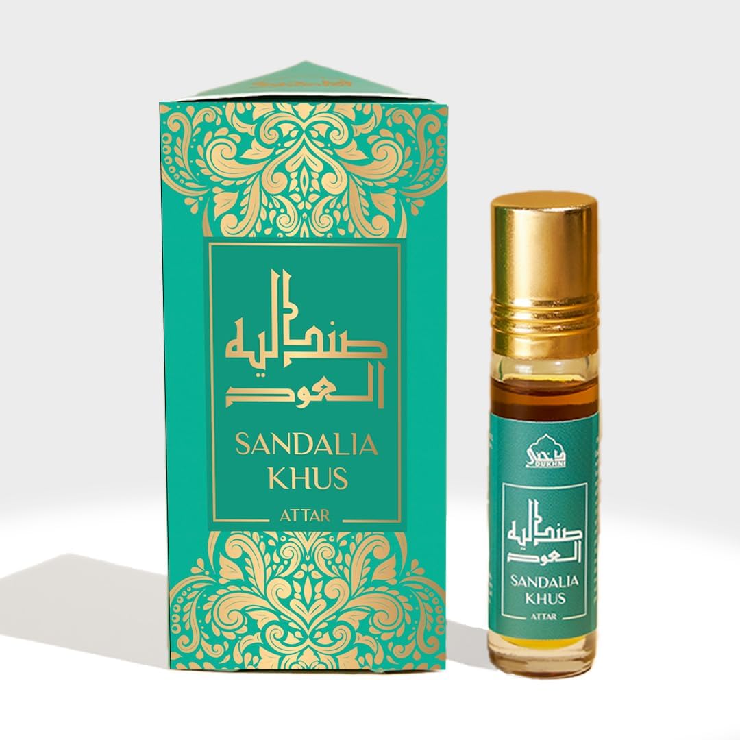 Sandalia Khus Attar Oil By, Arabic Perfume Oils For Men & Women's, 100% Pure Ittar Roll On Perfume, Chandan, Sandal, Sandalwood Oil, Eid, Ramadan Gifts & Vegan Islamic Fragrances, 6 Millilitres