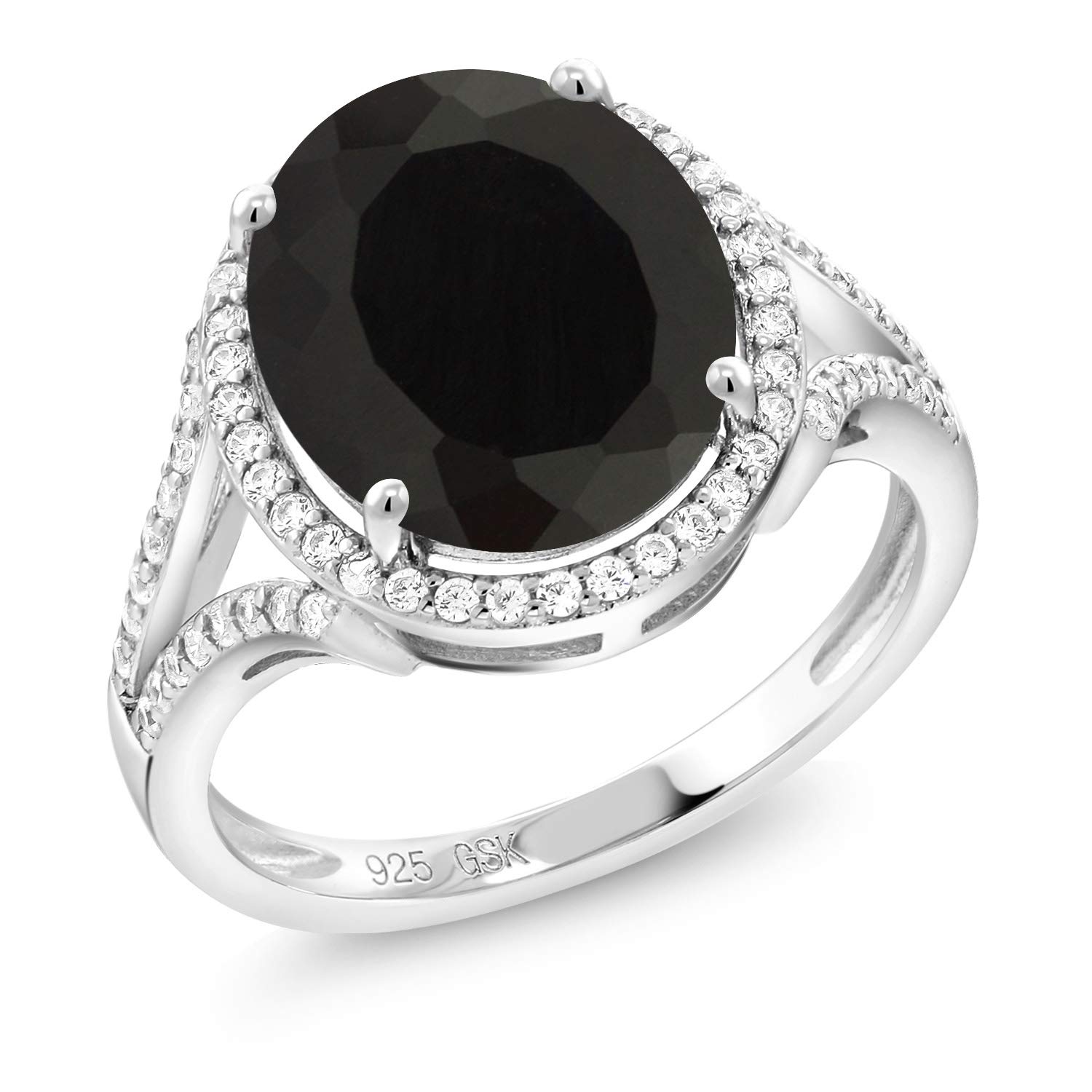 Gem Stone King925 Sterling Silver Black Onyx Women's Ring (4.82 Cttw Gemstone Birthstone, Available in size 5, 6, 7, 8, 9)