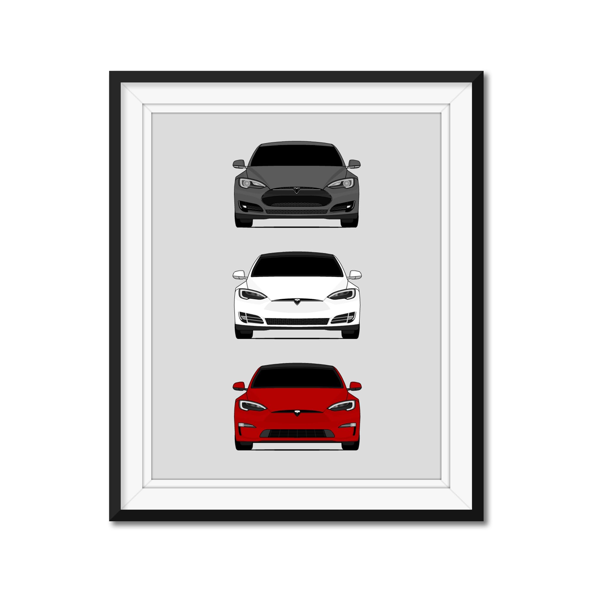 Tesla Model S Generations Inspired Car Poster Print Wall Art Handmade History and Evolution of Tesla Model S- Mutli, 24x36" Satin Print (Unframed) - Perfect Gift for Car Enthusiast