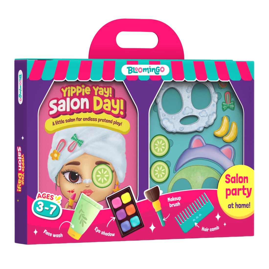 Bloomingo Pretend Play Kit Yippie Day! Salon Day!: Fun Beauty Salon Set for Kids; Set Up Your Own Salon Be a Stylist & Create Stylish Looks; Birthday Gift for Boys & Girls Ages 3,4, 5, 6, 7