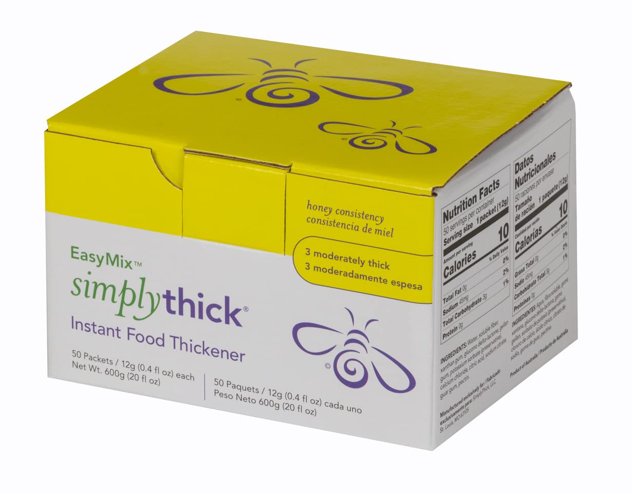 SimplyThick EasyMix | 50 Count of 12g Individual Packets | Gel Thickener for those with Dysphagia & Swallowing Disorders | Creates An IDDSI Level 3 - Moderately Thick (Honey Consistency)