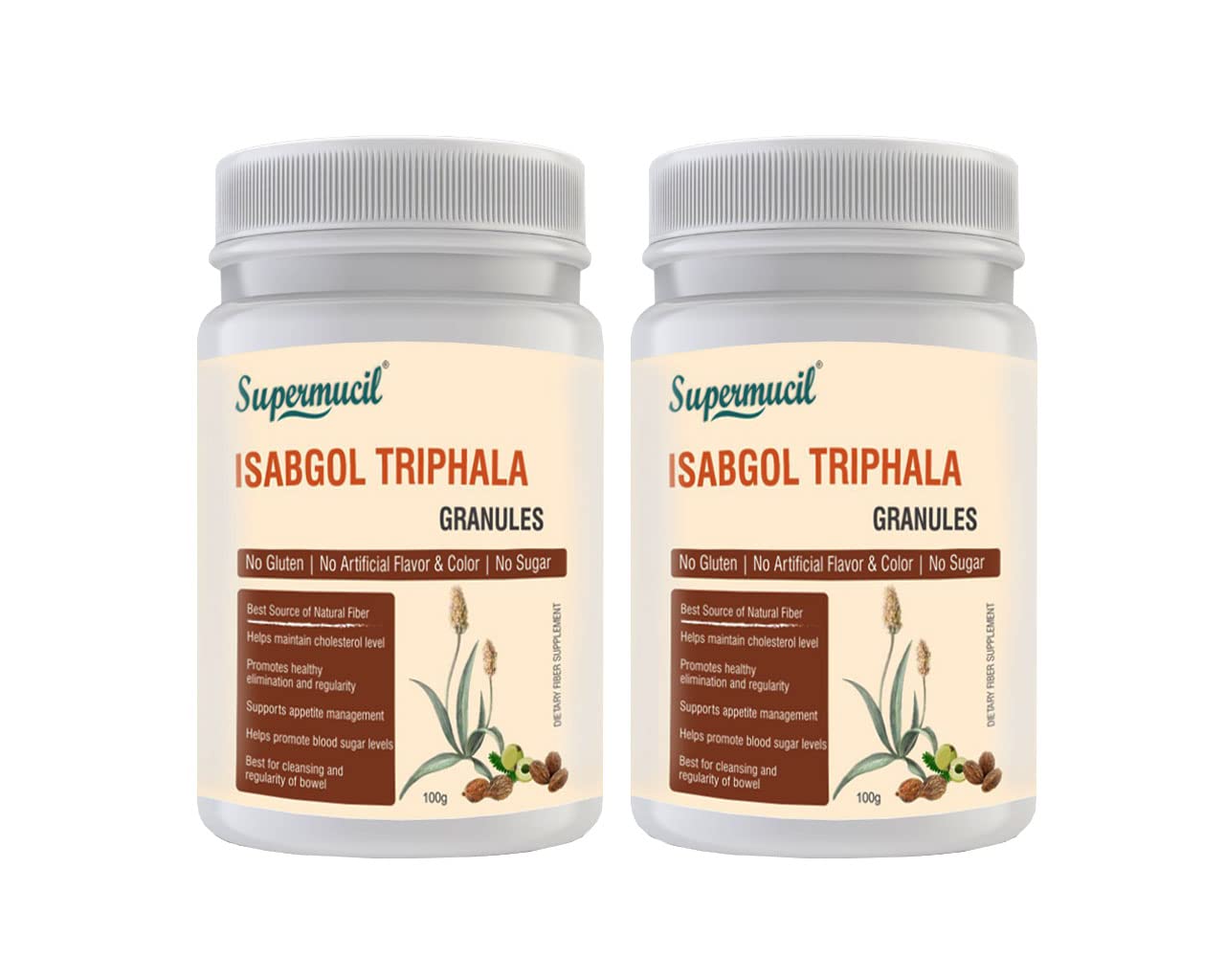 SUPERMUCIL Isabgol (Psyllium) Triphala: Sugar Free: Pack of 2 (2X100 Gms = 200 Gms)