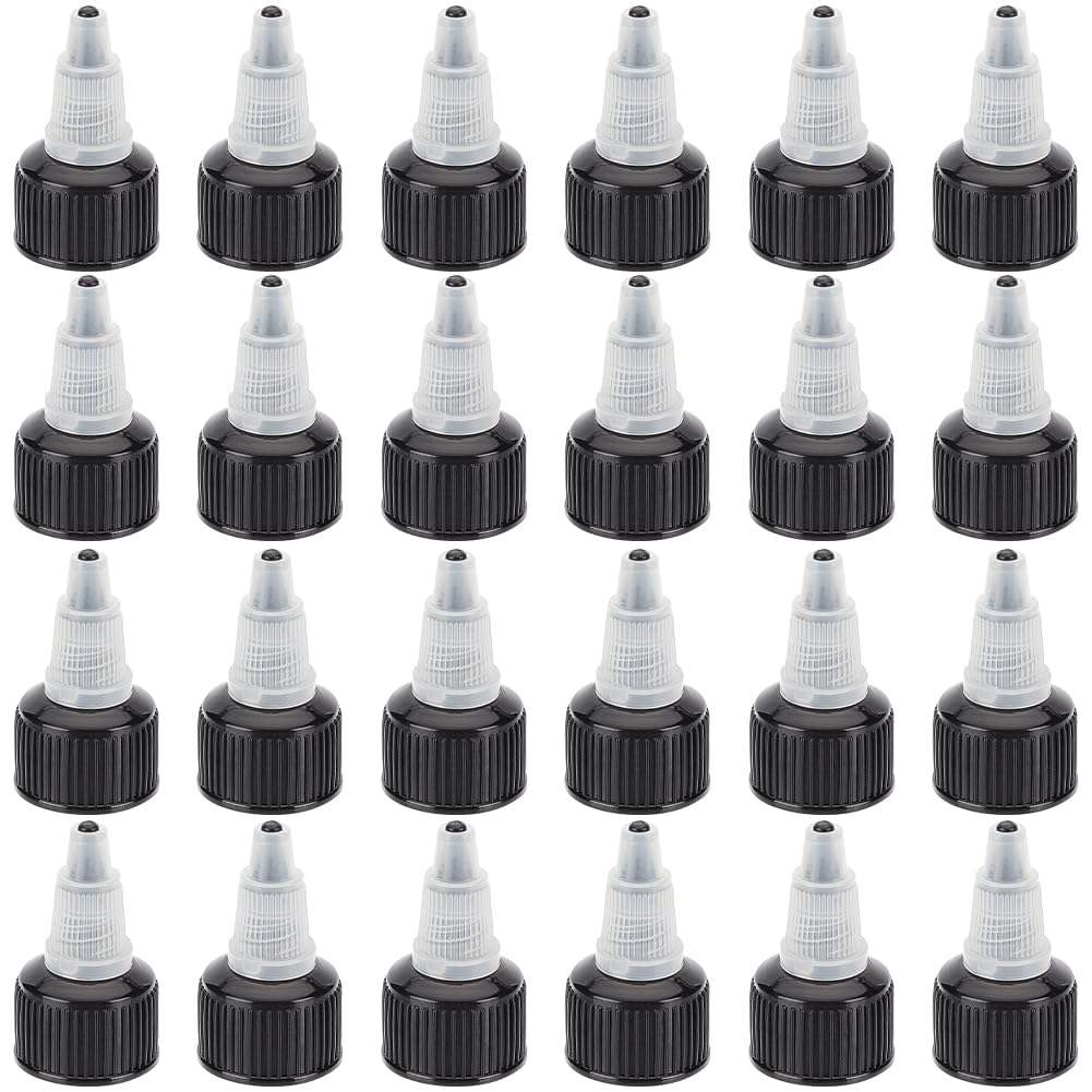 OLYCRAFT 24pcs Squeeze Bottle Cap for 1/4 inch Bottle Replacement 20mm Inner Diameter Plastic Bottle Squeeze Heads Plastic Black Dispensing Caps for Squeeze Bottles Dispensing Caps