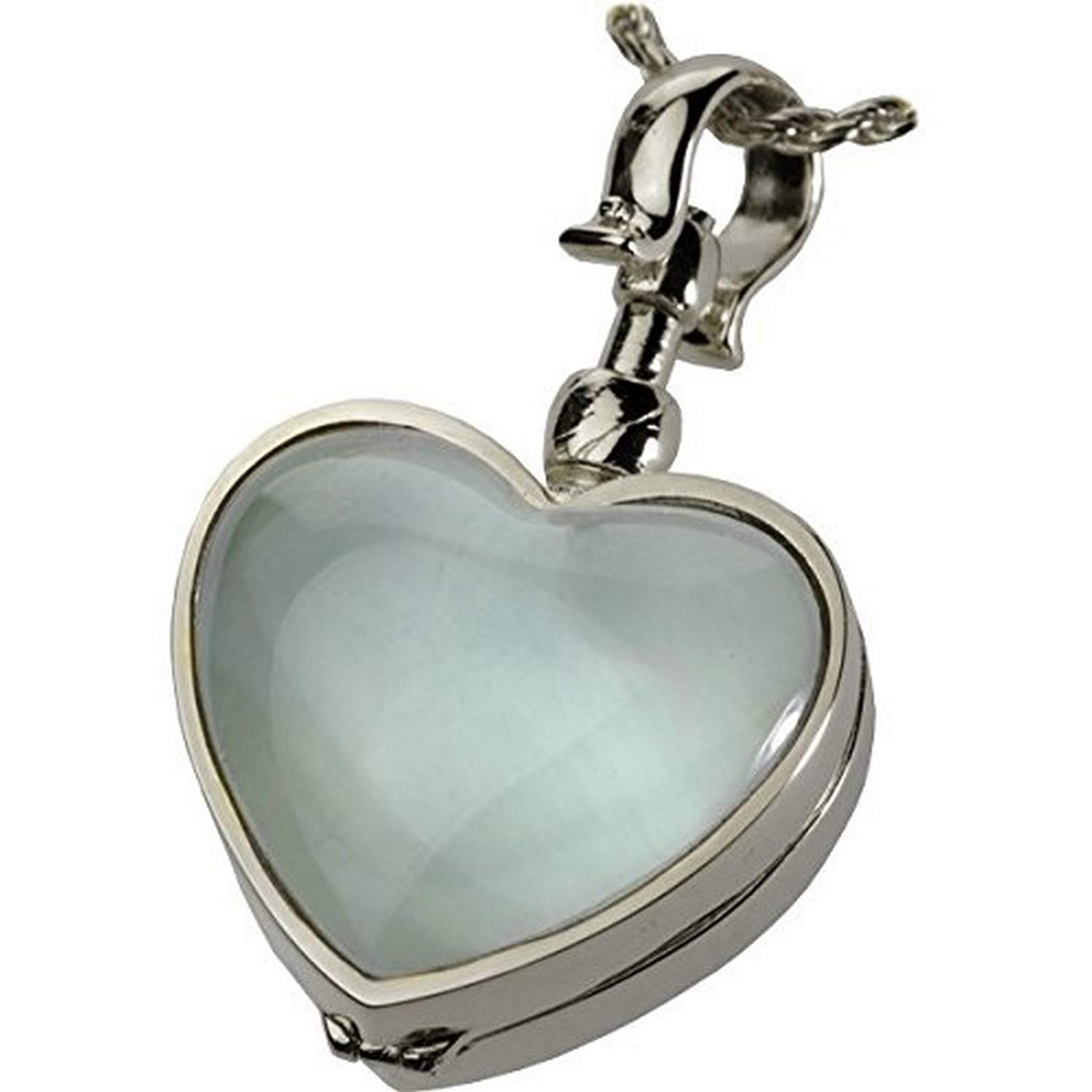 Memorial GalleryMemorial Gallery Victorian Glass Heart Locket Cremation Jewelry, 18", Sterling Silver