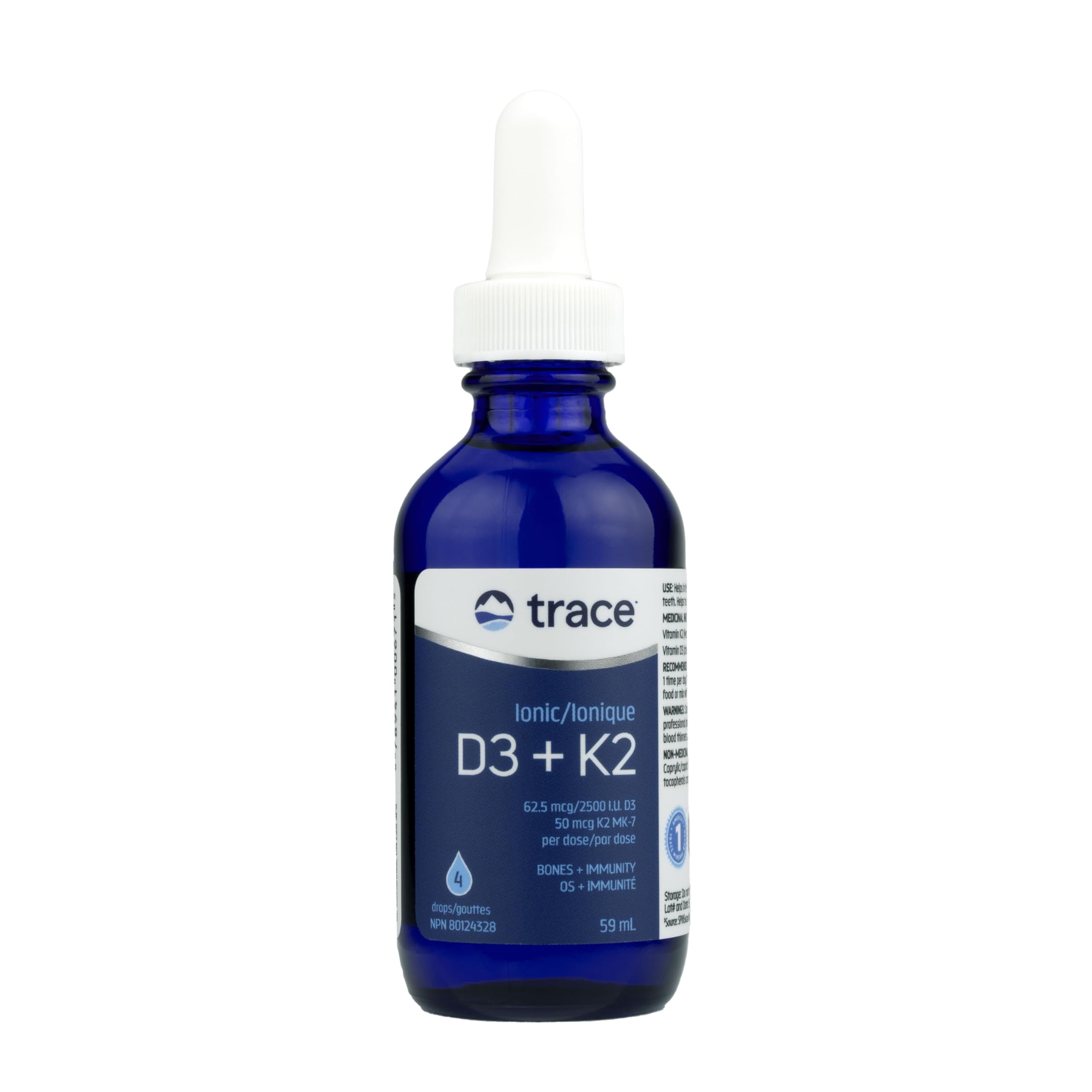 Trace Minerals Research | Liquid Ionic Vitamin D3 + K2 | 125 mcg (5,000 IU) D3, 100 mcg K2 | Concentrated Dietary Supplement | 2 fl oz. 296 Servings