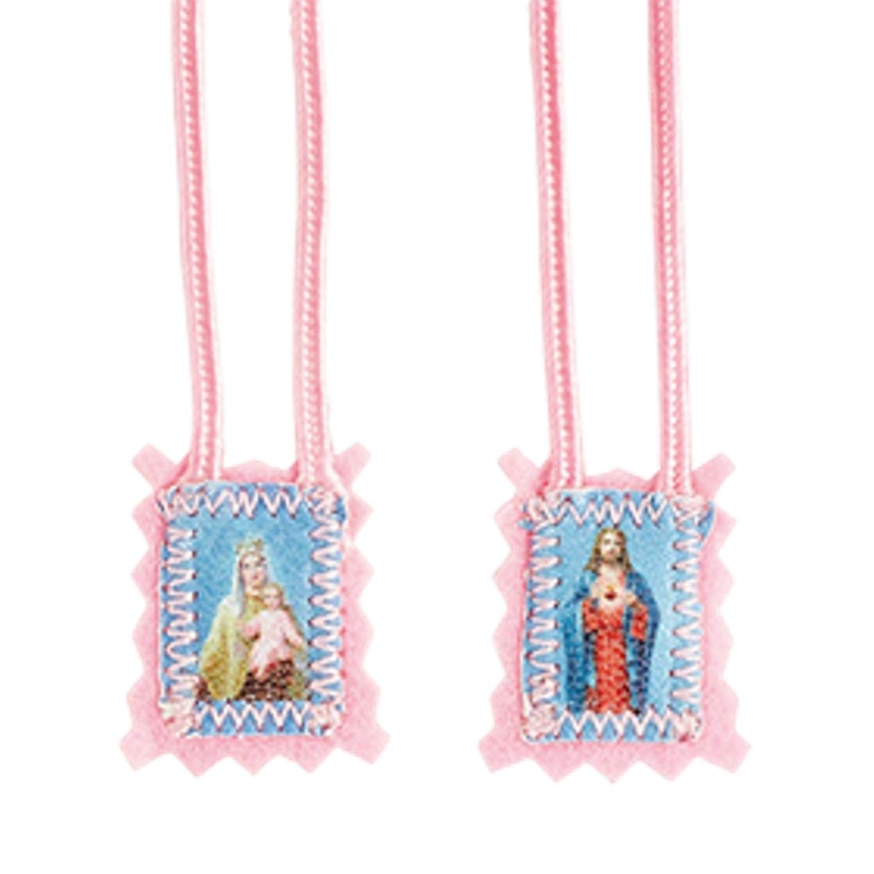 Gifts by Lulee, LLC My First Scapular Silk Corded Image of Our Lady of Mount Carmel and Sacred Heart of Jesus Choose Boy or Girl Includes a Blessed Prayer Card