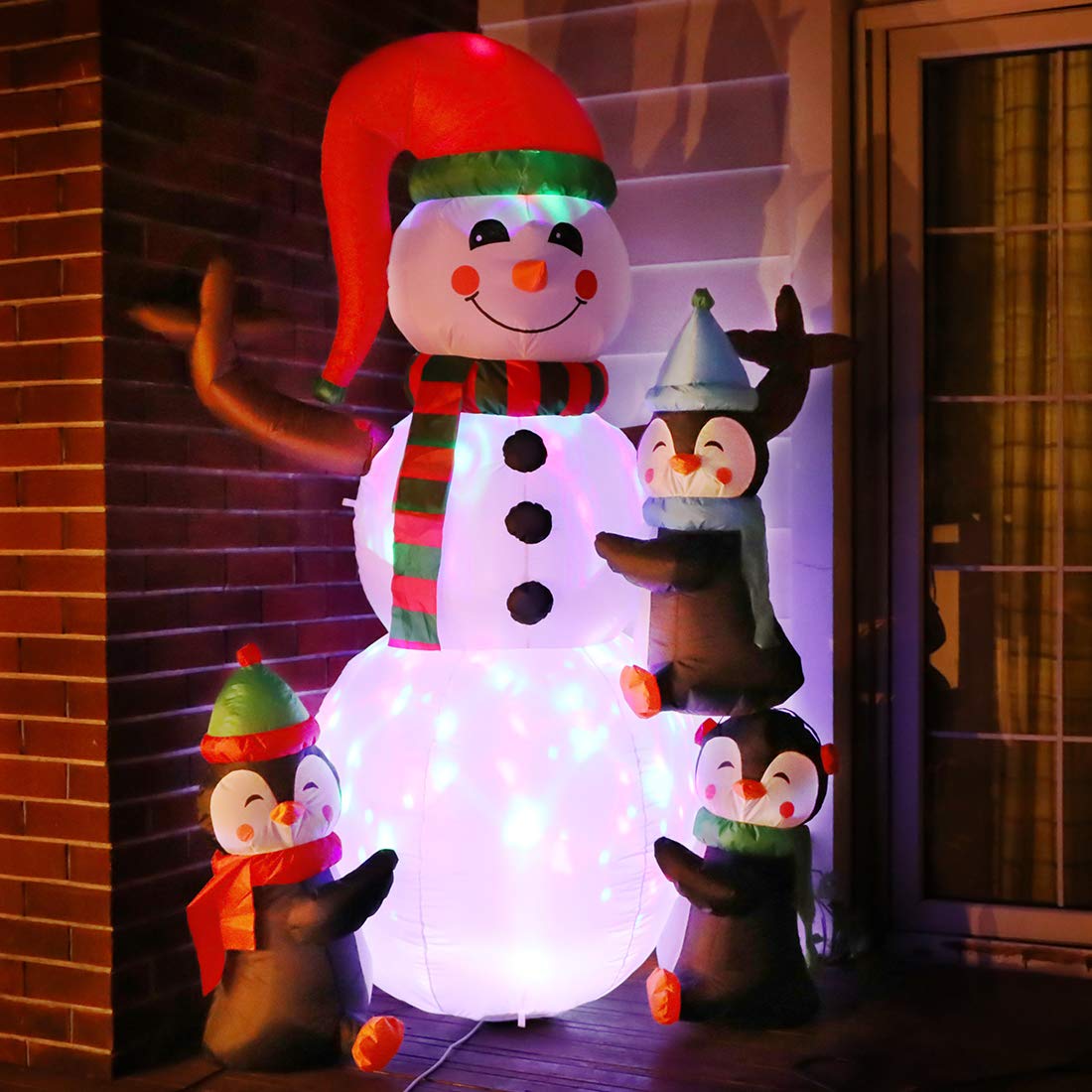 VIVOHOME 6ft Height Christmas Inflatable Snowman and Penguins with Colorful Rotating Led Lights Blow up Outdoor Yard Decoration