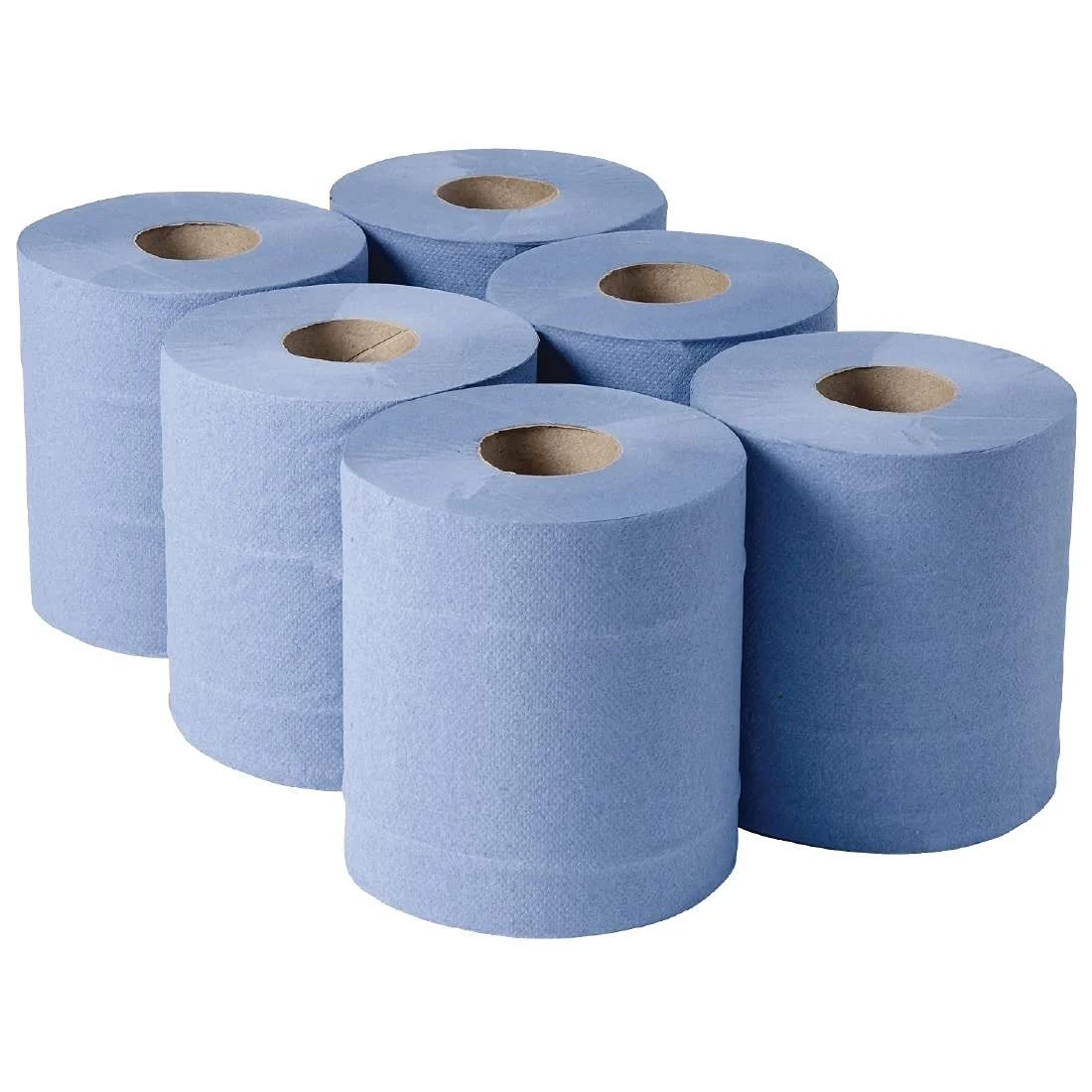 JANTEXDL921 Centrefeed Blue Roll Paper Towels - 2 Ply Recycled Wiping Paper, Embossed Pattern -Commercial & Kitchen -120mm Length per Roll, Pack of 6