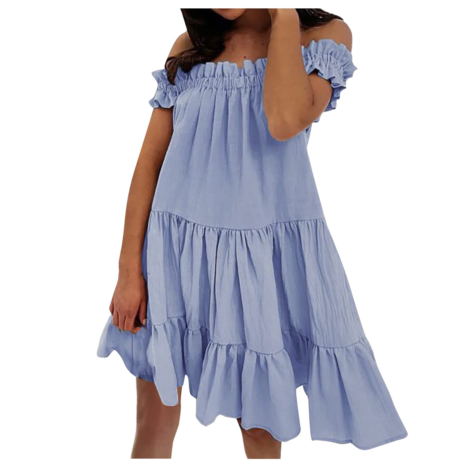 Lace Casual Color Loose Knee-length One-line Collar Solid Dress Hem Summer Women Women's Dress