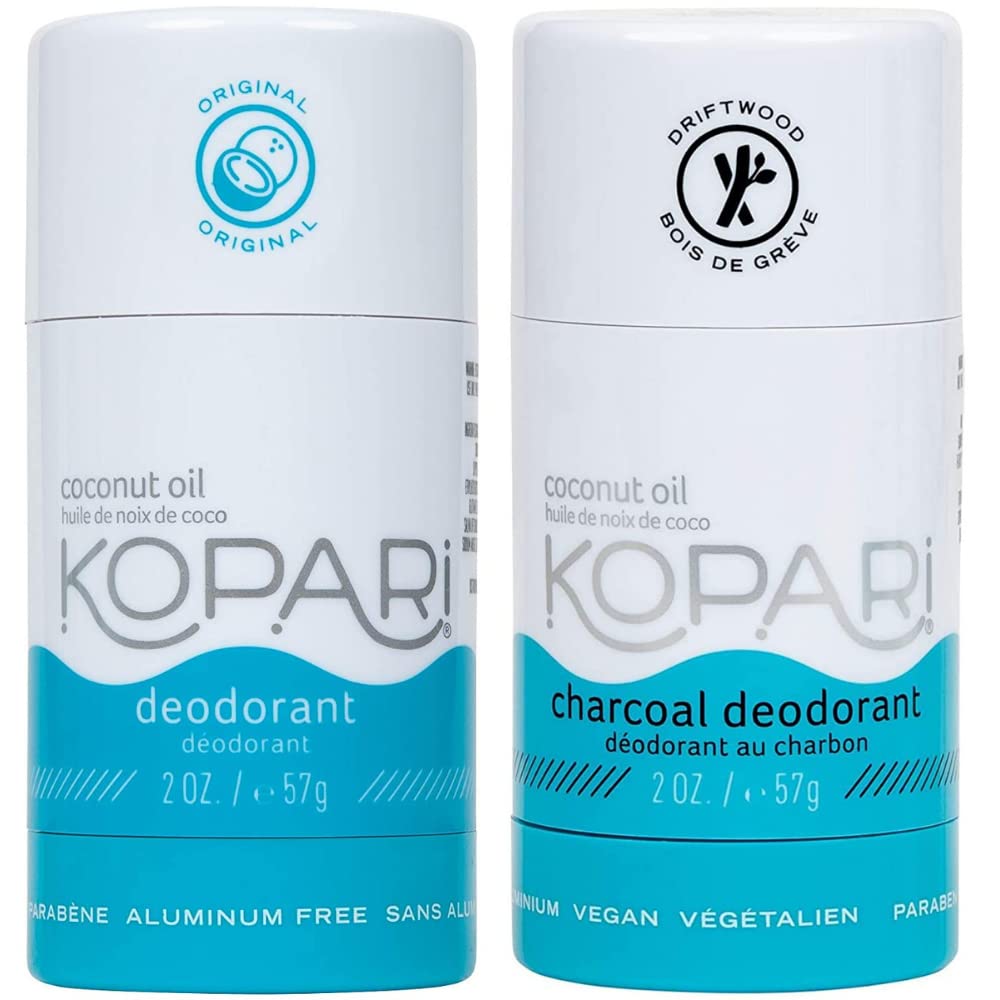 KopariAluminum Free Deodorant | Original + Charcoal 2 Pack | Vegan, Gluten Free, Cruelty Free, Non-Toxic, Paraben Free, For Men & Women, Odor Protection, Plant Based Organic Coconut | 2.0 oz