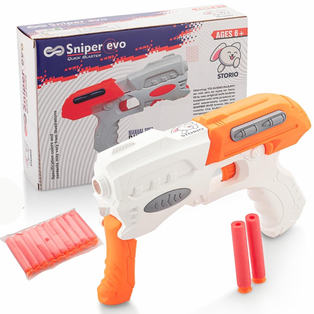 Storio EVO Sniper Hot Fire Gun Toy with 10 Safe Soft Foam Bullets, Fun Target Shooting Battle Fight Game for Kids Boys - White