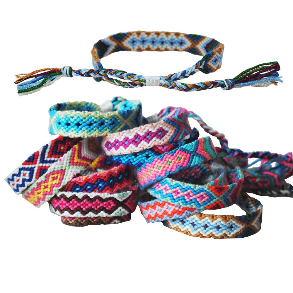 Tangser Nepal Woven Friendship Bracelets with a Sliding Knot Closure for Kids, Women, Girls and Men - Adjustable - Mix Color Random（Pack of 12）