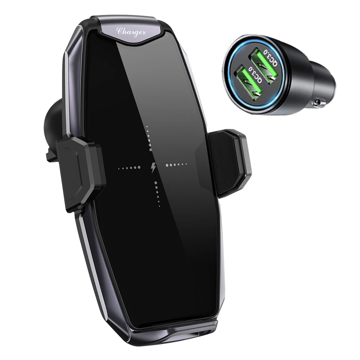 15W Wireless Car Charger Mount Qi 3.0 Faster Charging, HYTK Auto Clamping Air Vent Car Cell Phone Holder Compatible with LG G8 G7 ThinQ, V30+, iPhone 12/11/ Max/Pro/Mini, Samsung Note 10 (Tarnish)