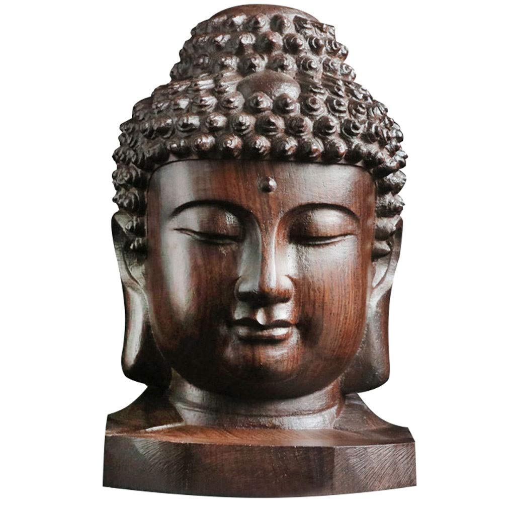 Meditative Buddha Wooden Buddha Statue Shakyamuni Tathagata Figurine Mahogany India Buddha Head Statue Crafts Decorative Ornament Decorations Statue (Size : H20inch)