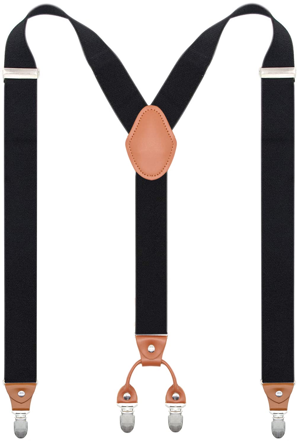 BiotertiMen’s Y-Shaped Heavy Duty Suspenders 4 Metal Clips Elastic Straps for Casual&Formal