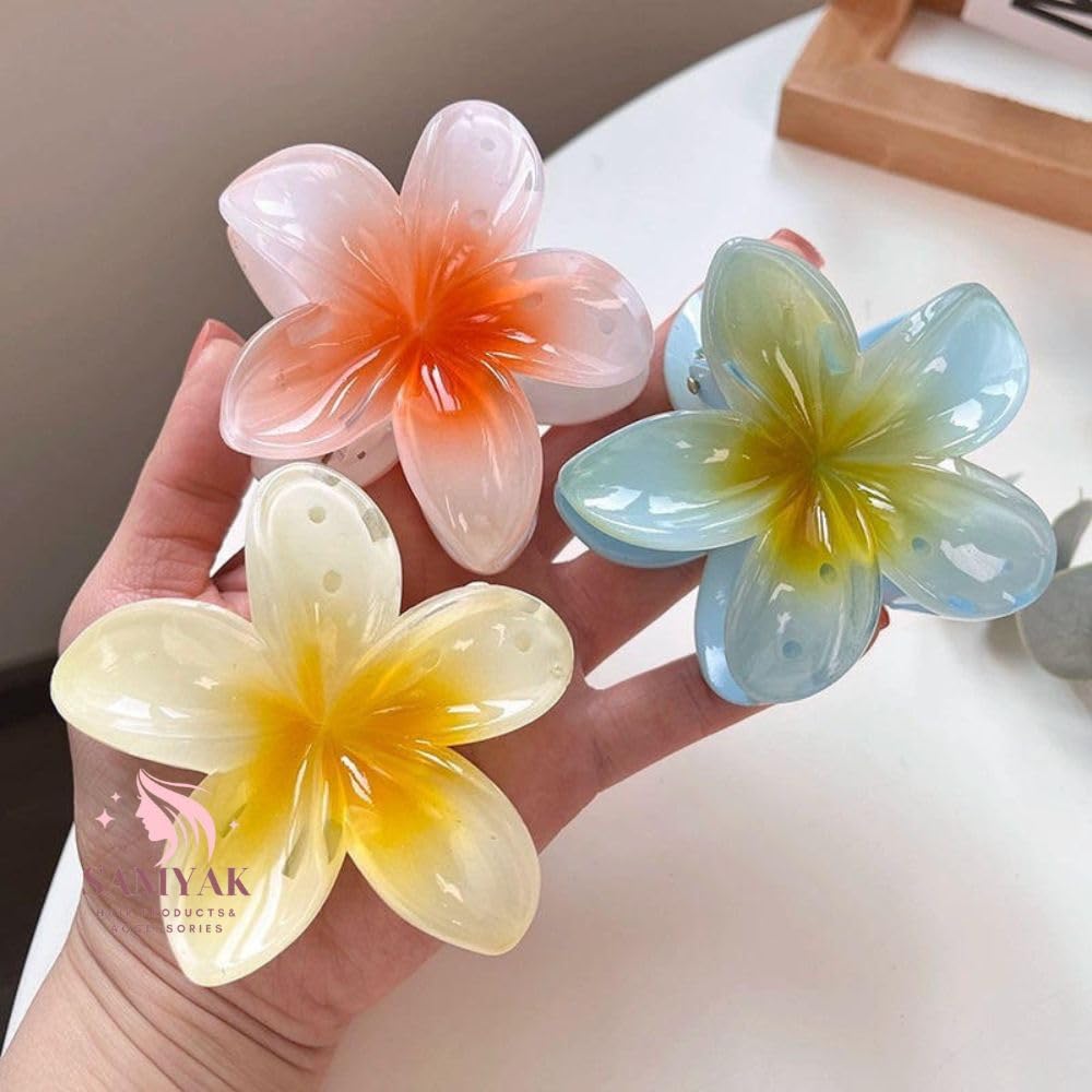 Samyak3 Pcs Resin Flower Hair Claw Clips For Women & Girls | Flower Shape Hair Claw Clip For Long Hair