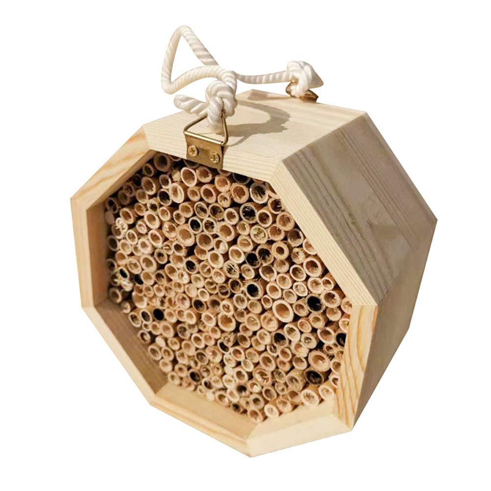 Tenglang Handmade Natural Wooden Bee Hive - Mason Bee House Tubes for Attracts Peaceful Bee Pollinators to Enhance Your Garden's Productivity