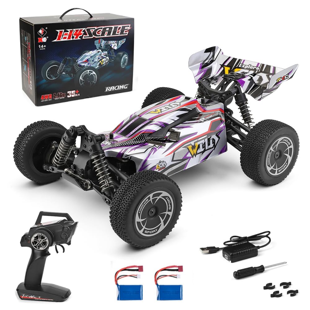 GoolRCWLtoys 144016 RC Car, 1/14 Scale Remote Control Car, 4WD 35KM/H High Speed RC Racing Car, 2.4GHz All Terrains Off-Road Buggy Drift Car with 2 Batteries for Adults