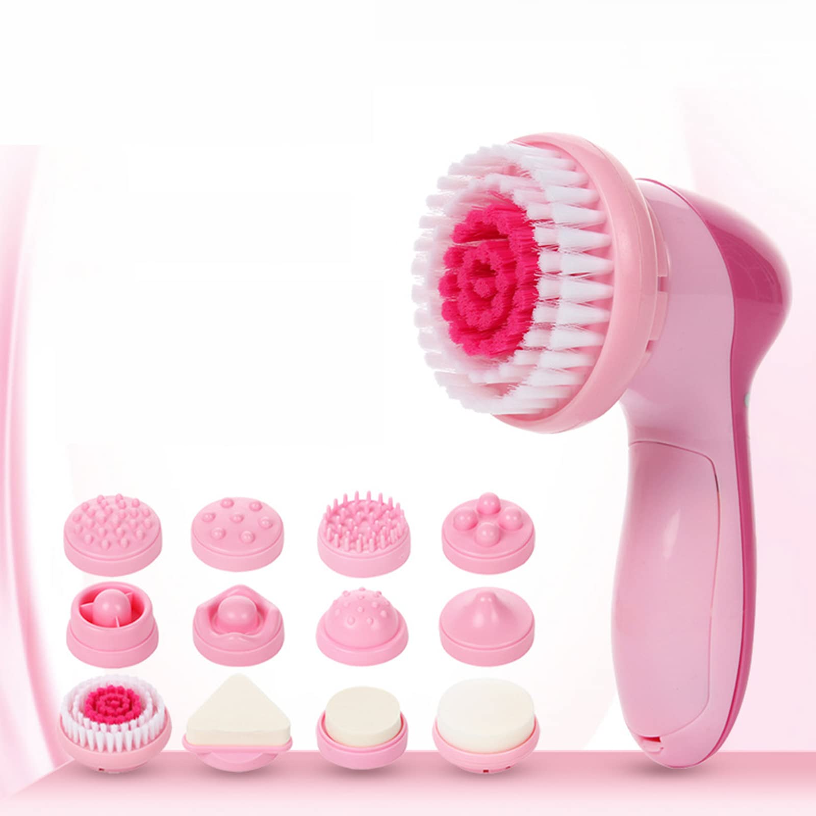 Facial Cleansing Brush HALAMODO, Electric Facial Cleansing Brush 12 in 1, Battery Operated Facial Cleanser Brush for Deep Cleansing, Gentle Exfoliating, Removing Blackhead, Massaging (Pink)