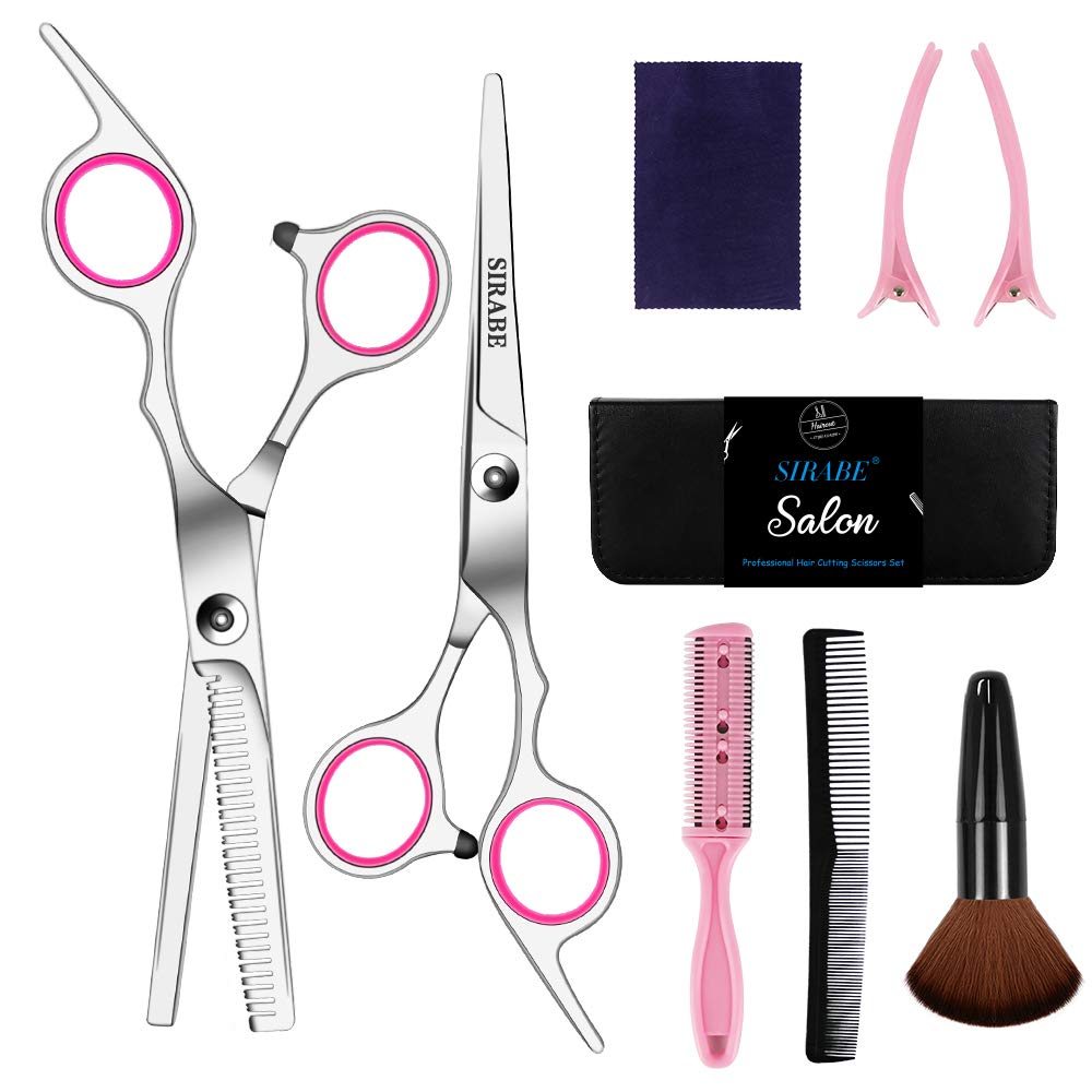 Sirabe 9 Pcs Hair Cutting Scissors Set Hairdressing Scissors Kit, Thinning Haircut Scissors, Professional Barber Salon Home Shears Kit for Men Women