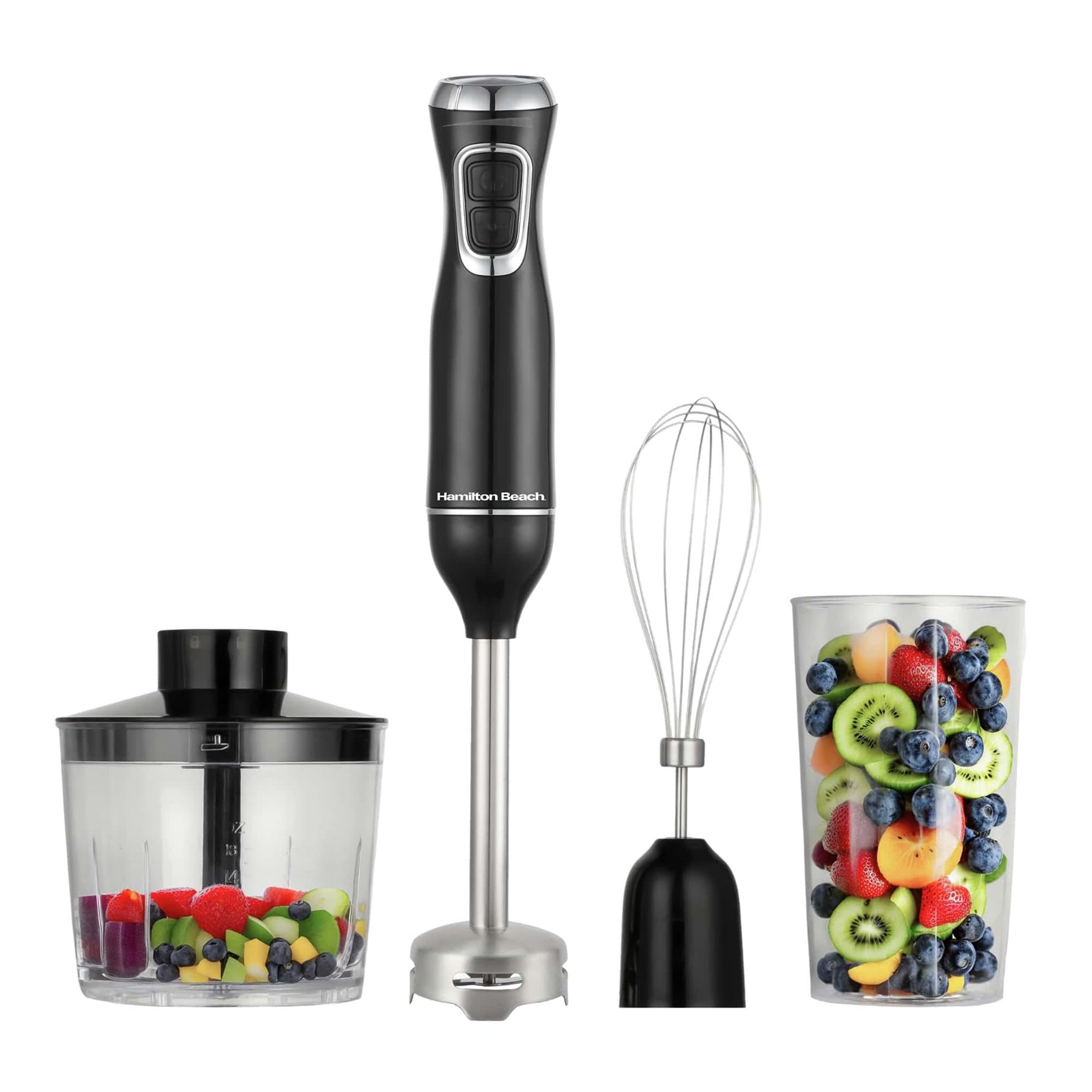 Hamilton Beach4-in-1 Hand Blender Set, Versatile Functionality, Turbo Boost, Durable, Ergonomic Design, 4 Attachments, Multi-Functional - HB5023-GS, Black