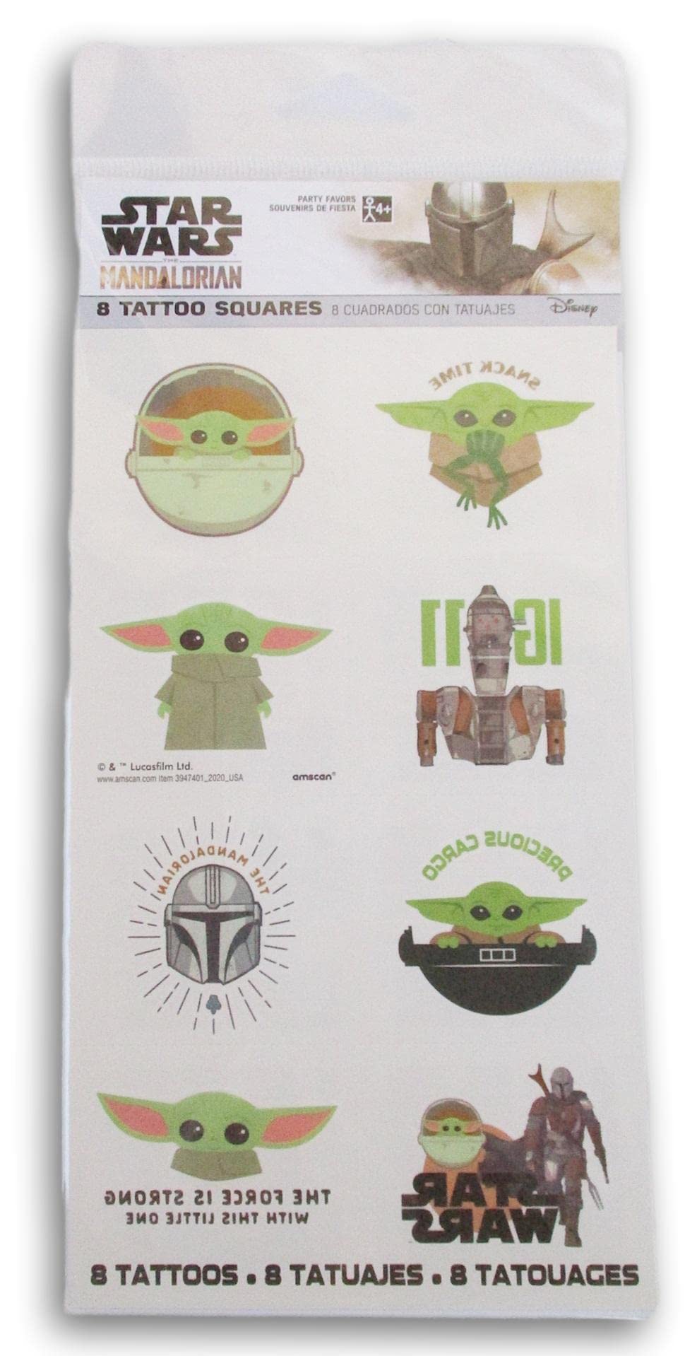 Fun Temporary Tattoos - the Mandalorian (the Child) - 8 Cute Square Temporary Tattoos