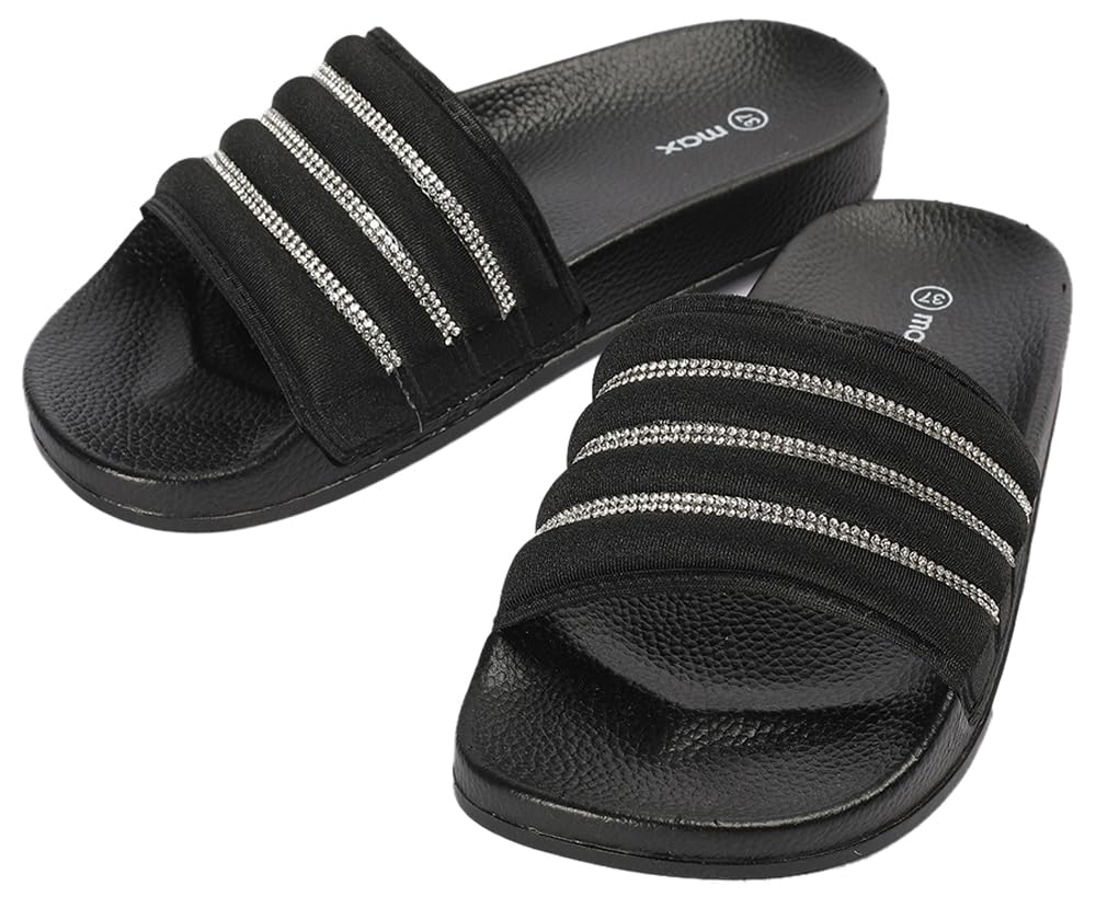 Max Women Swarovski Embellished Slides Flip-Flop