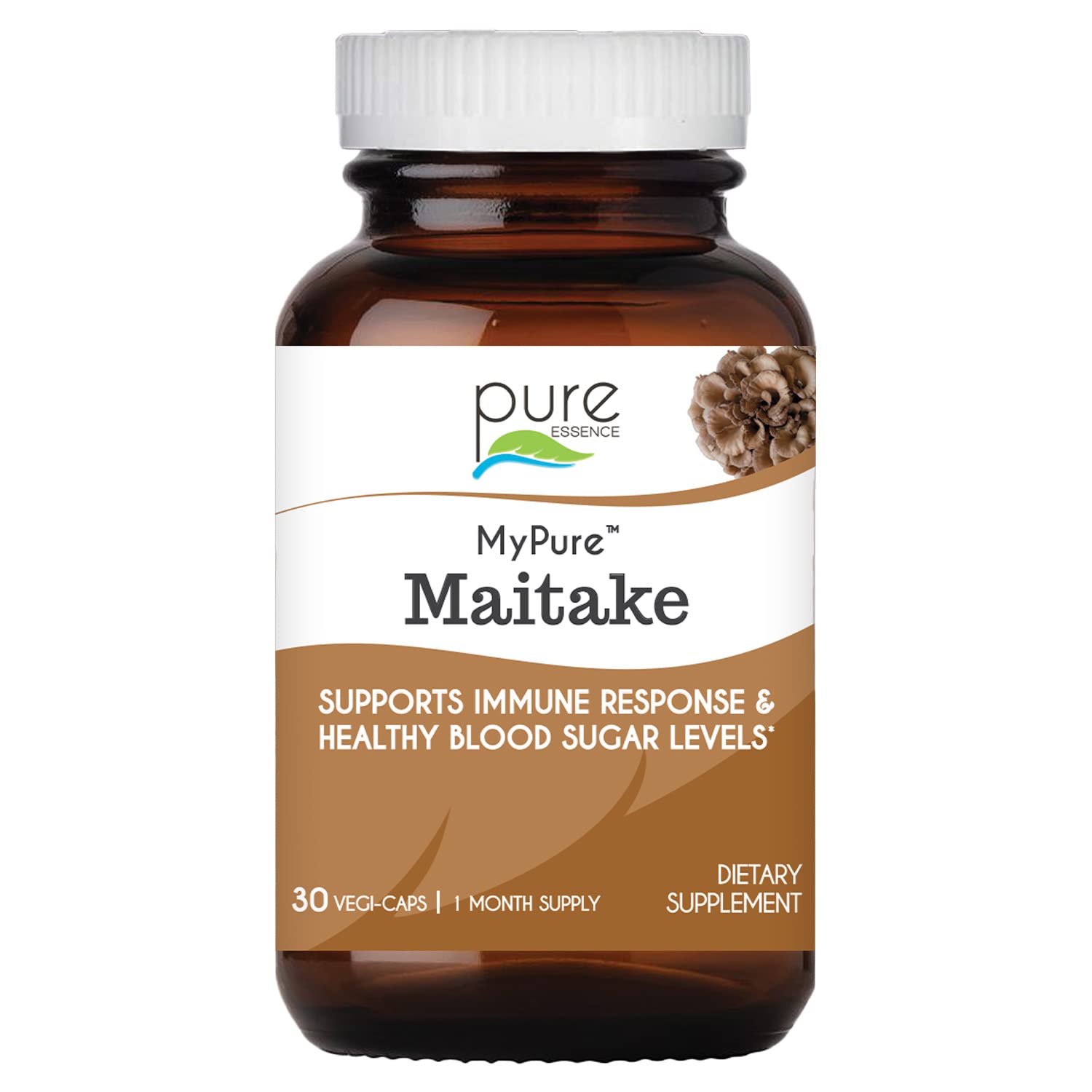 PURE ESSENCE LABS MyPure Maitake Mushrooms - Mushroom Powder Supplement for Immune System Support, Stress Relief, Build Energy, Strength Booster for Men & Women - 1 Month Supply