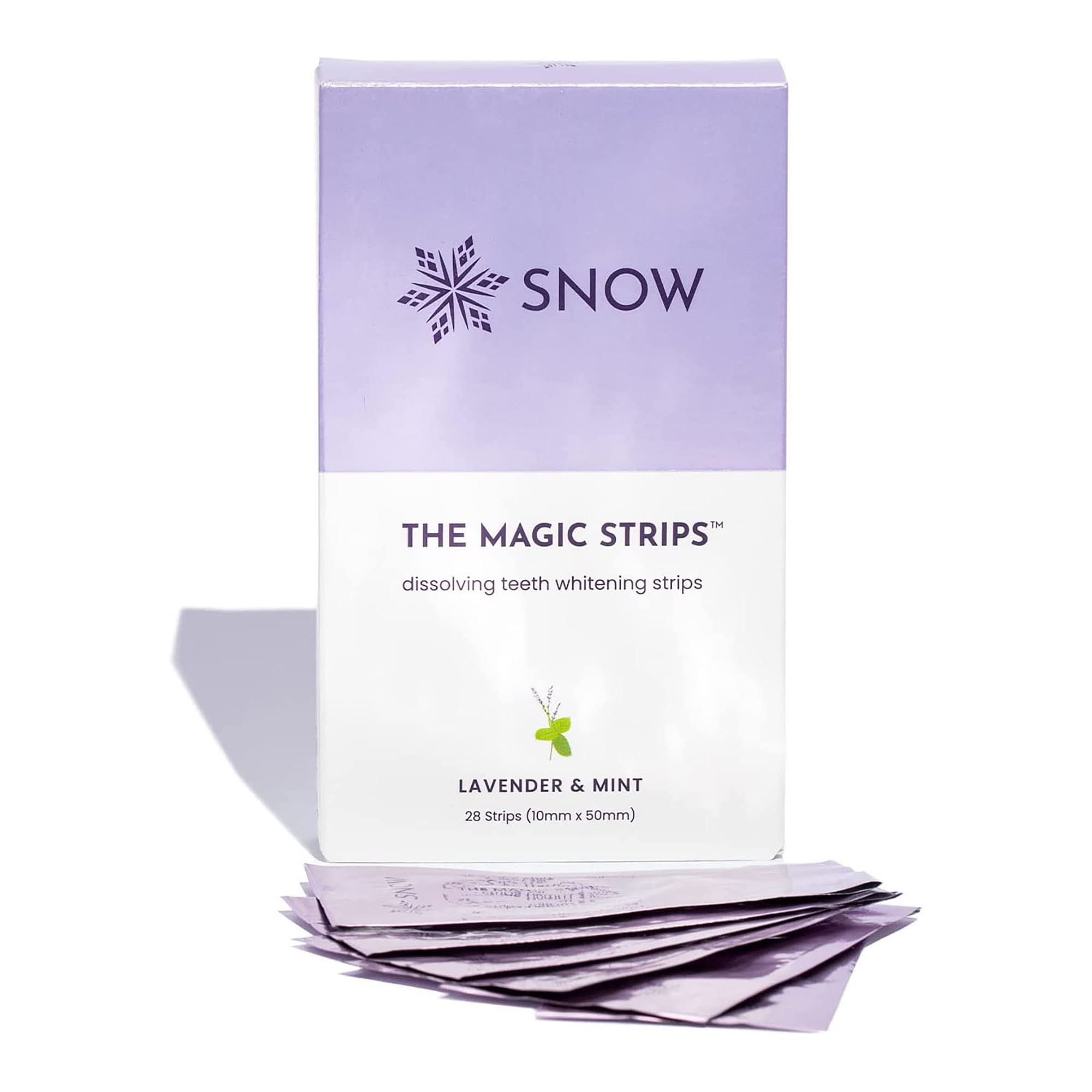 SNOW The Magic Strips - Safe for Enamel Dissolving Teeth Whitening Strips - Mess-Free Portable Teeth Whitener for Oral Care with Lavender & Mint Flavor, Whitening Strips for Teeth, 28 Strips