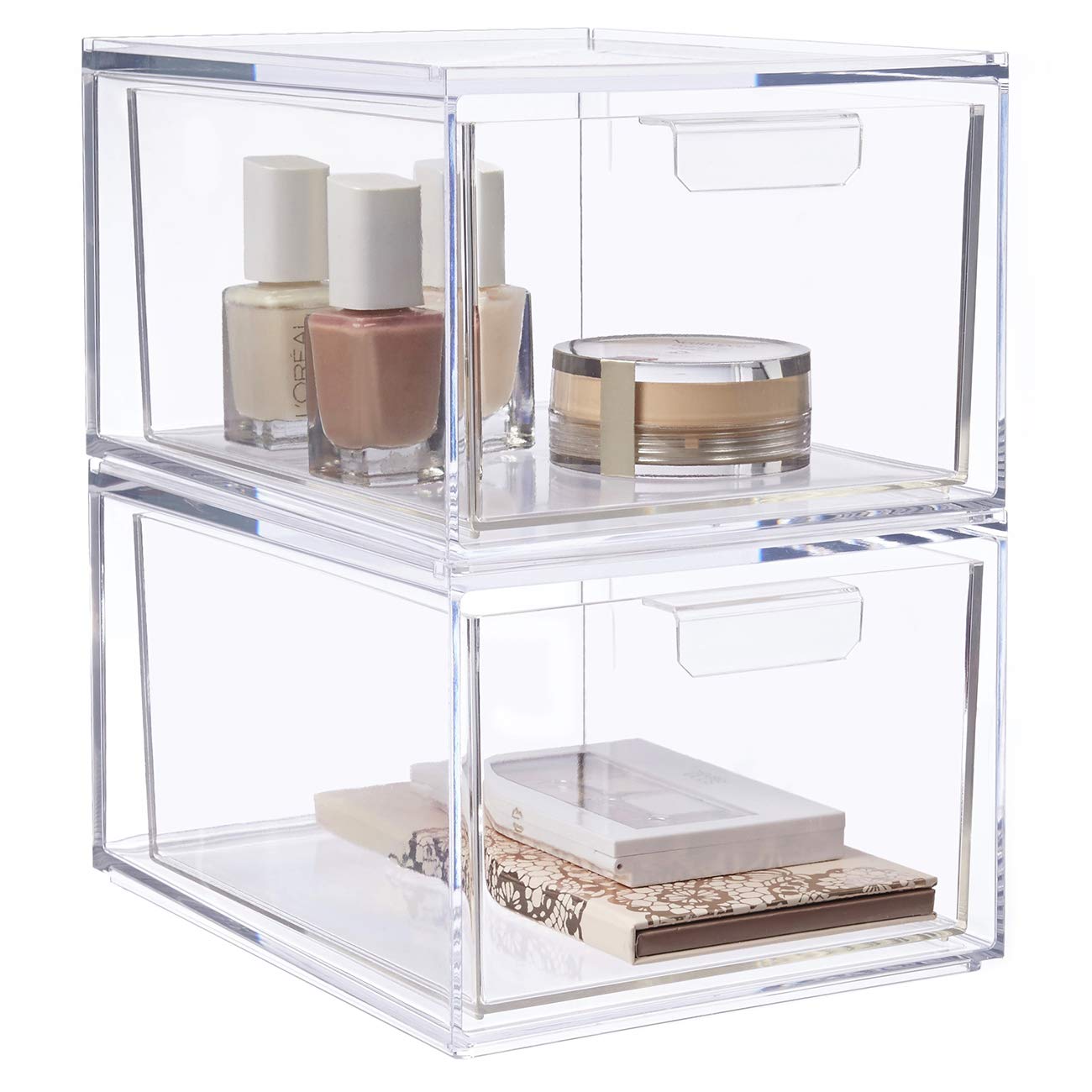 STORi Set of 2 Premium Quality Stackable Cosmetic Storage and Makeup Palette Organizer Drawers | Audrey Collection