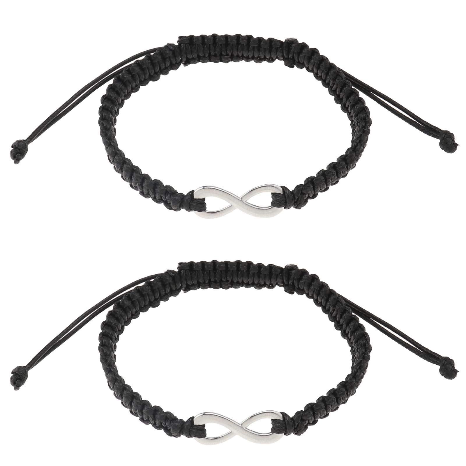 SING F LTD 2Pcs Infinity Couple Matching Relationship Braided Bracelets Set Handmade Forever Loves Friendship Handcrafted Adjustable Black