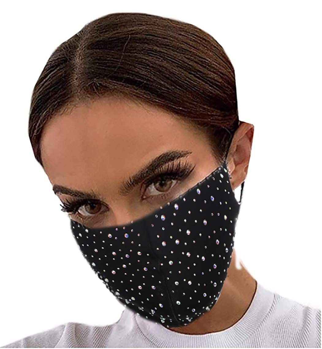 Ushiny Glitter Mask Sparkly Crystal Masquerade Ball Party Face Masks Halloween Genie Costume Accessory Mardi Gras Jewelry for Women and Girls (Black3)