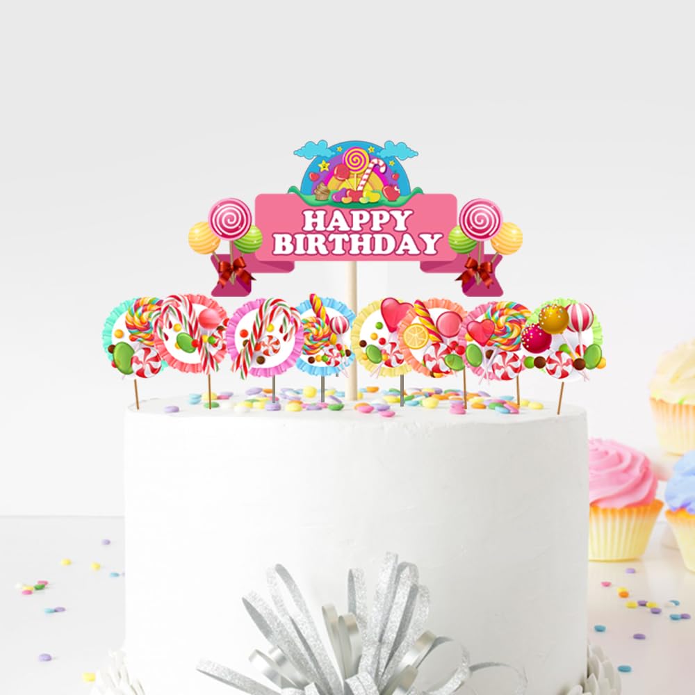 Suruchi Strokes Candyland Birthday Theme Party Decorations kit | Décor Supplies for Kids, Boys and Girls Colours Multi-Color (Cake Topper Set)