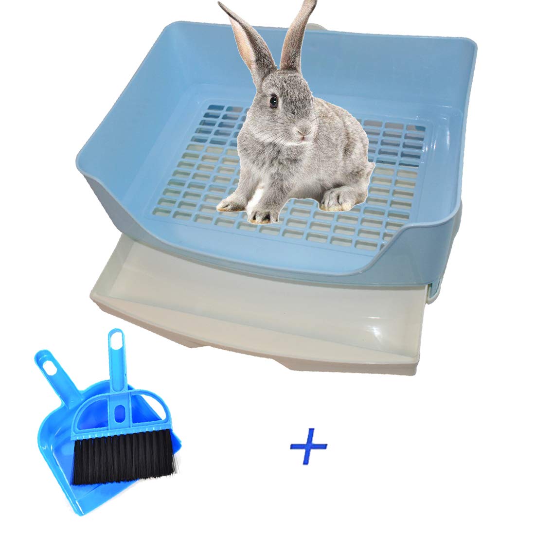 PINVNBY Large Rabbit Litter Box Bigger Pet Litter Pan Trainer with Drawer Corner Toilet Box for Adult Guinea Pigs Chinchilla Ferret Hedgehog Small Animals(Blue)