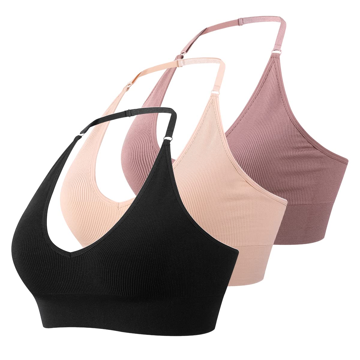 MsAnyaWomen Halter Bra Top Yoga Bralette Crop Tanks Workout Sports Bras V Neck with Adjustable Strap Seamless Padded