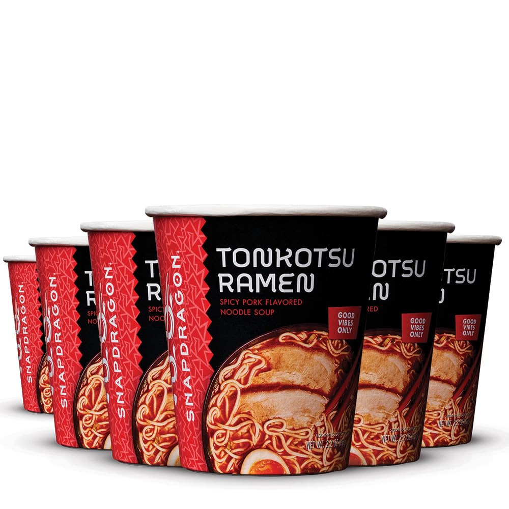 SnapdragonSpicy Tonkotsu Ramen Cups | Rich Pork Flavor Broth With Authentic Ramen Noodles and Chili Garlic Oil | Authentic Flavors | Kyushu-Style | 2.2 oz (6 Pack)