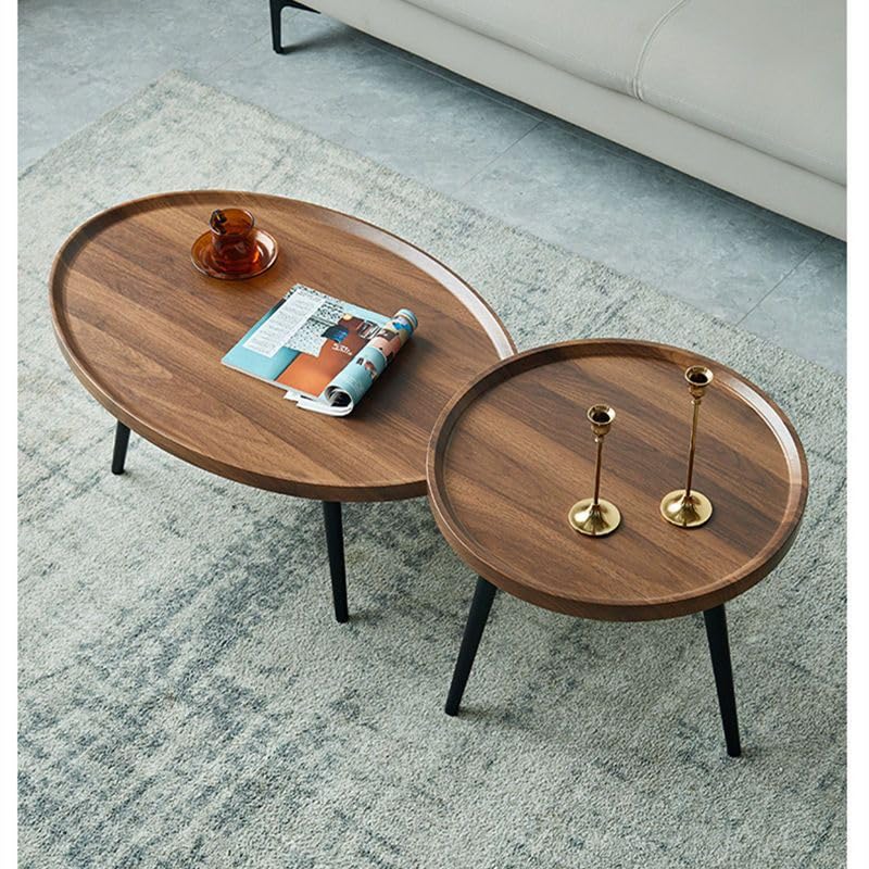 LIODUXCoffee Table Set of 2, Mid-Century Oval Coffee Tables for Living Room, Small Spaces - Side End Table for Bedroom, Office (80+50 CM)