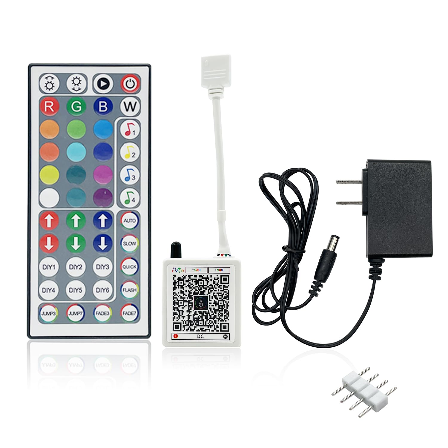 FONEWE 44 Key RGB LED Strip Lights IR Remote Control, Remote Receiver RGB LED Light Strip, 24V Power Adapter for LED Lights