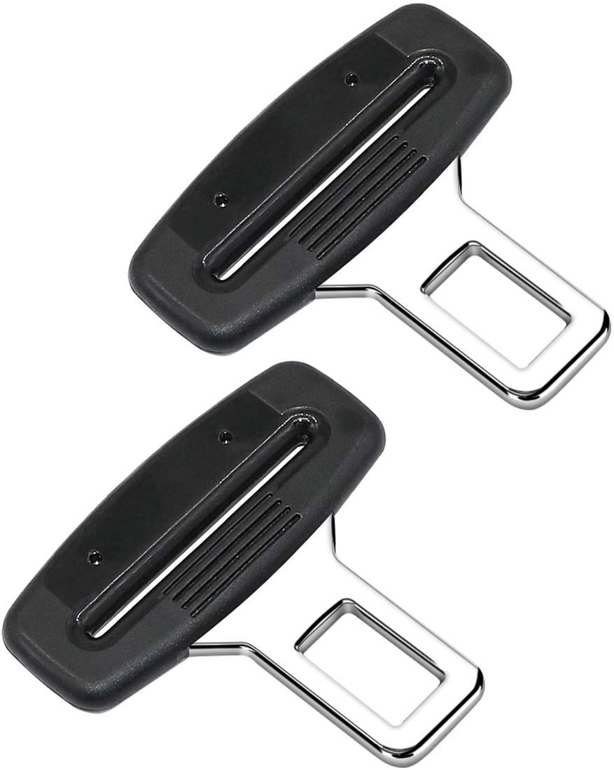 Car Seat Belt Clip, DELFINO 2 Pcs Universal Seat Belt Buckle Stainless Steel Metal Universal Safety Seat Belt Silencer Alarm Stopper Insert Plug for Most Vehicle (Black)